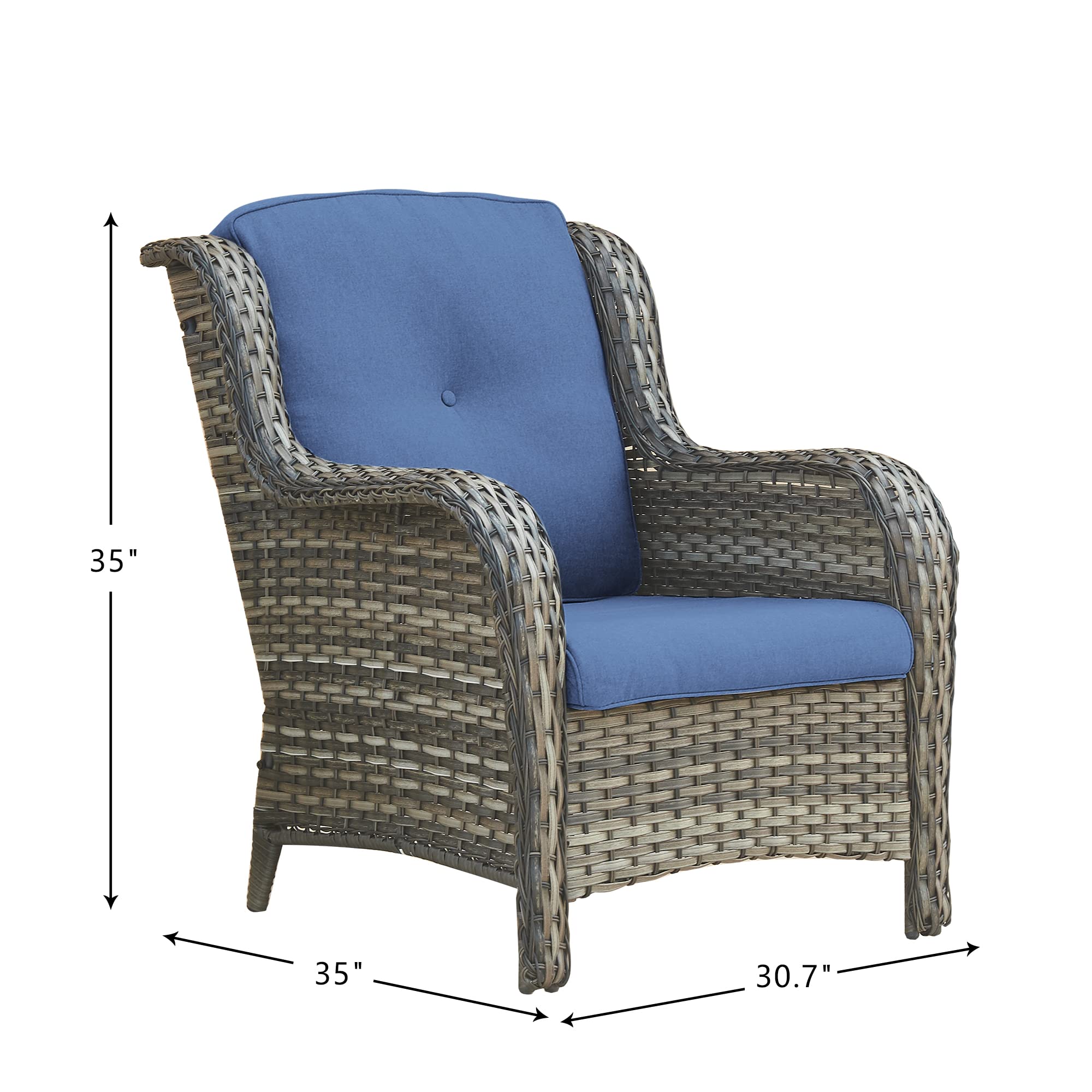 Outdoor Wicker Patio Chairs - Rattan Dining Chairs with High Back & Deep Seating for Porch, Garden & Poolside (Mixed Grey/Blue) | Perfect for Relaxing, Entertaining & Outdoor Dining
