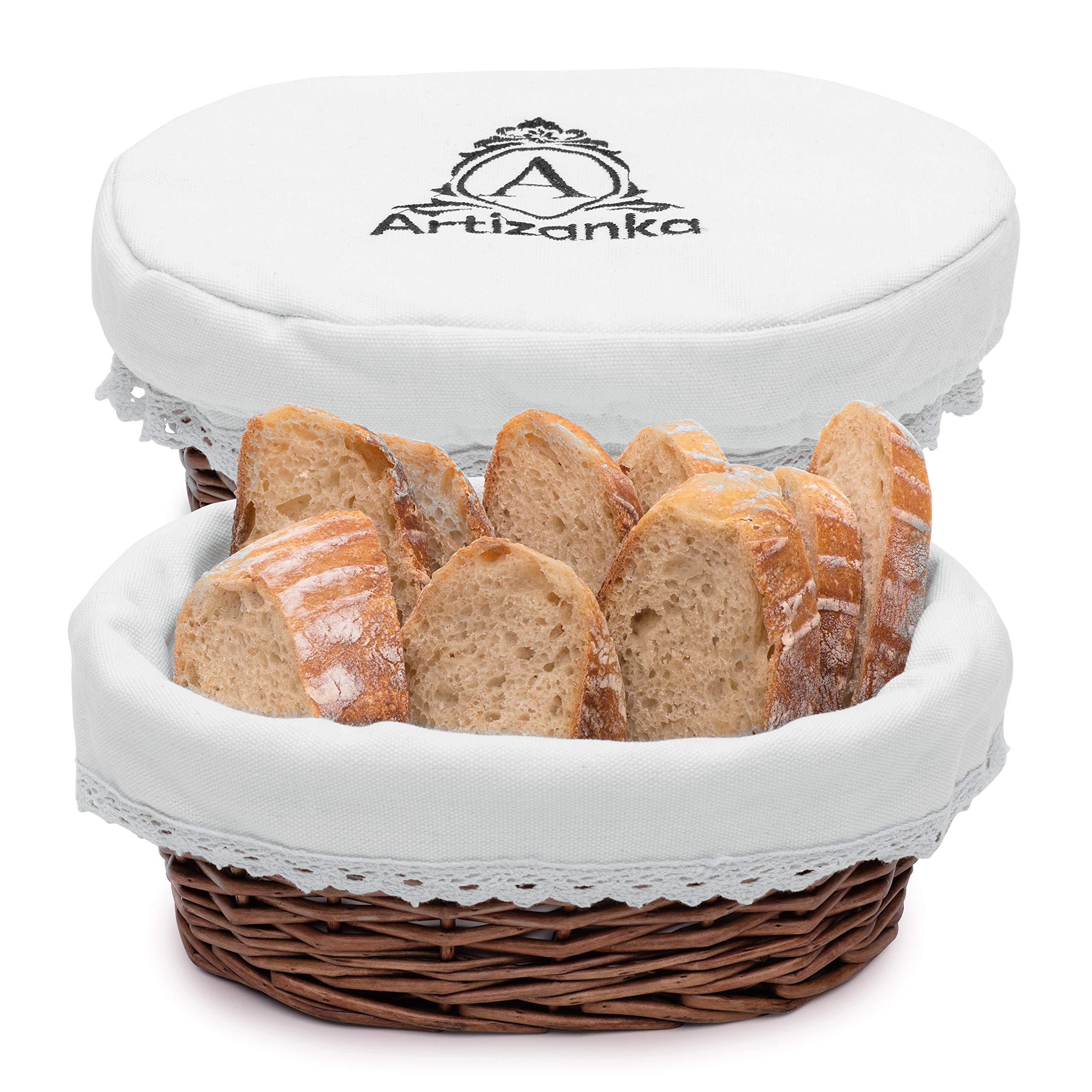 Handmade Wicker Bread Basket with Removable Liner & Cover - 11 Inch Medium Bread Storage Container for Sourdough, Pastries & Fruits | Perfect for Kitchen Counter, Dining Table & Picnic Serving