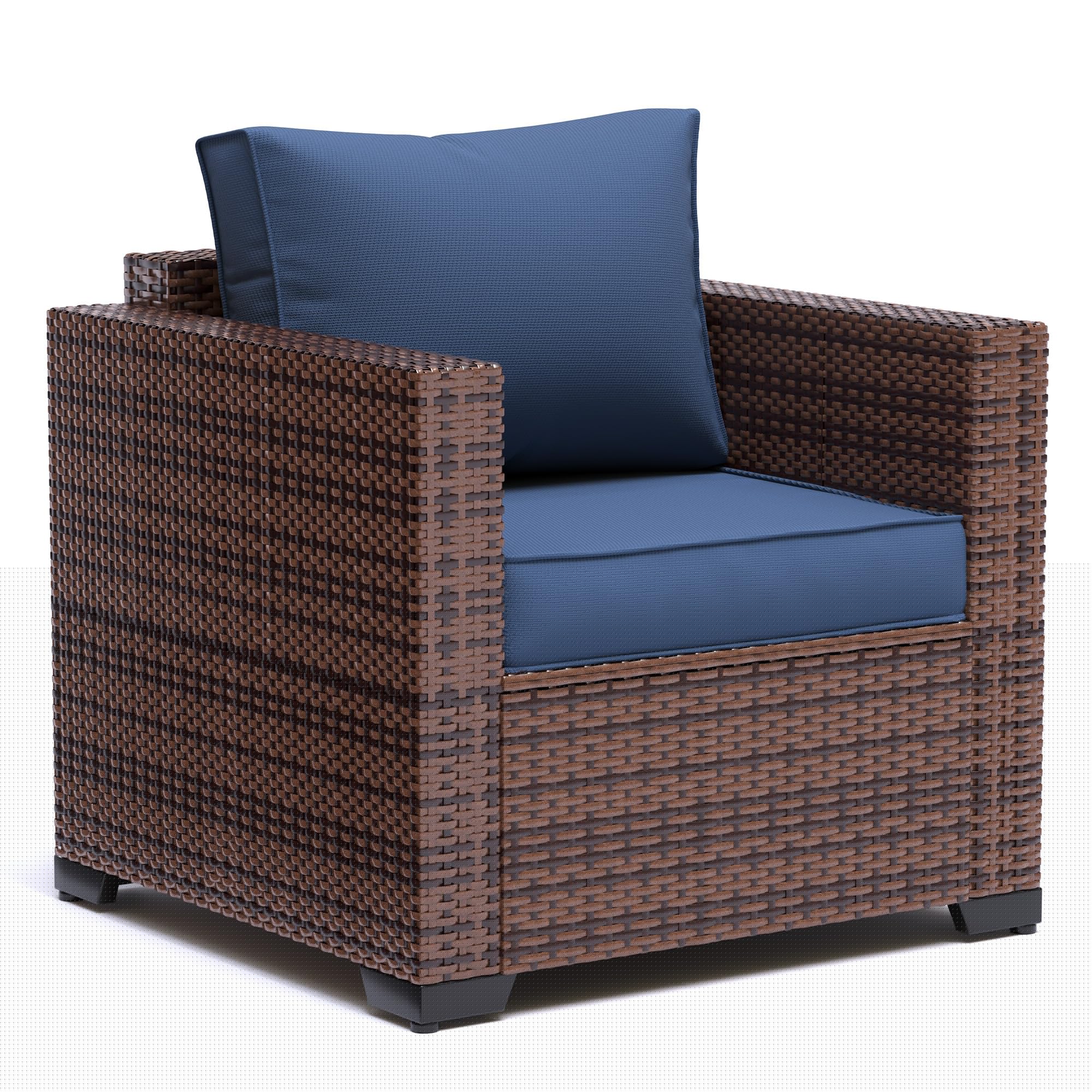 UDPATIO All-Weather Wicker Single Sofa - Outdoor Rattan Sectional Couch with Non-Slip Cushion, Deep Seating & High Back - Perfect for Patio, Garden, Poolside or Balcony Relaxation