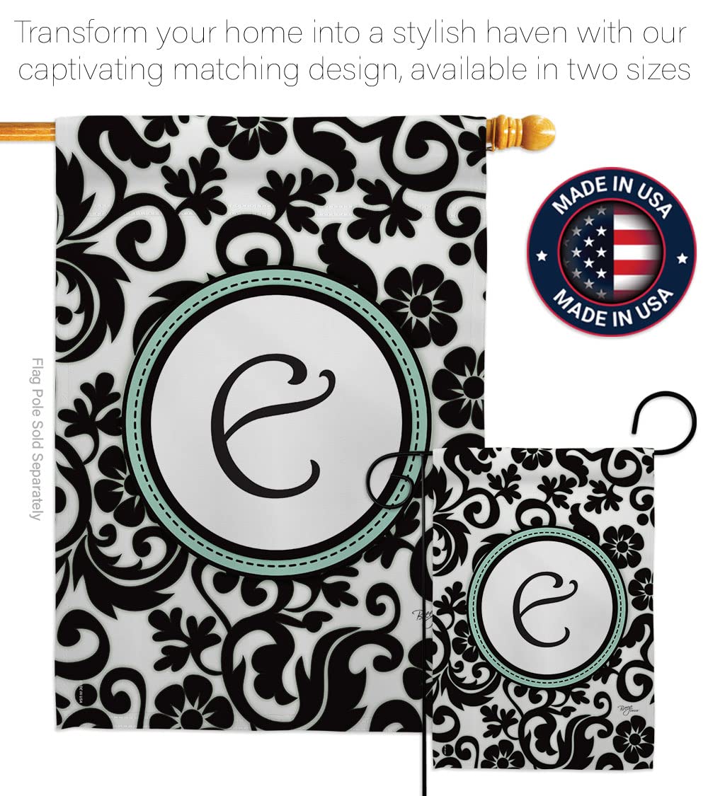 Damask E Initial House Flag Set 28x40