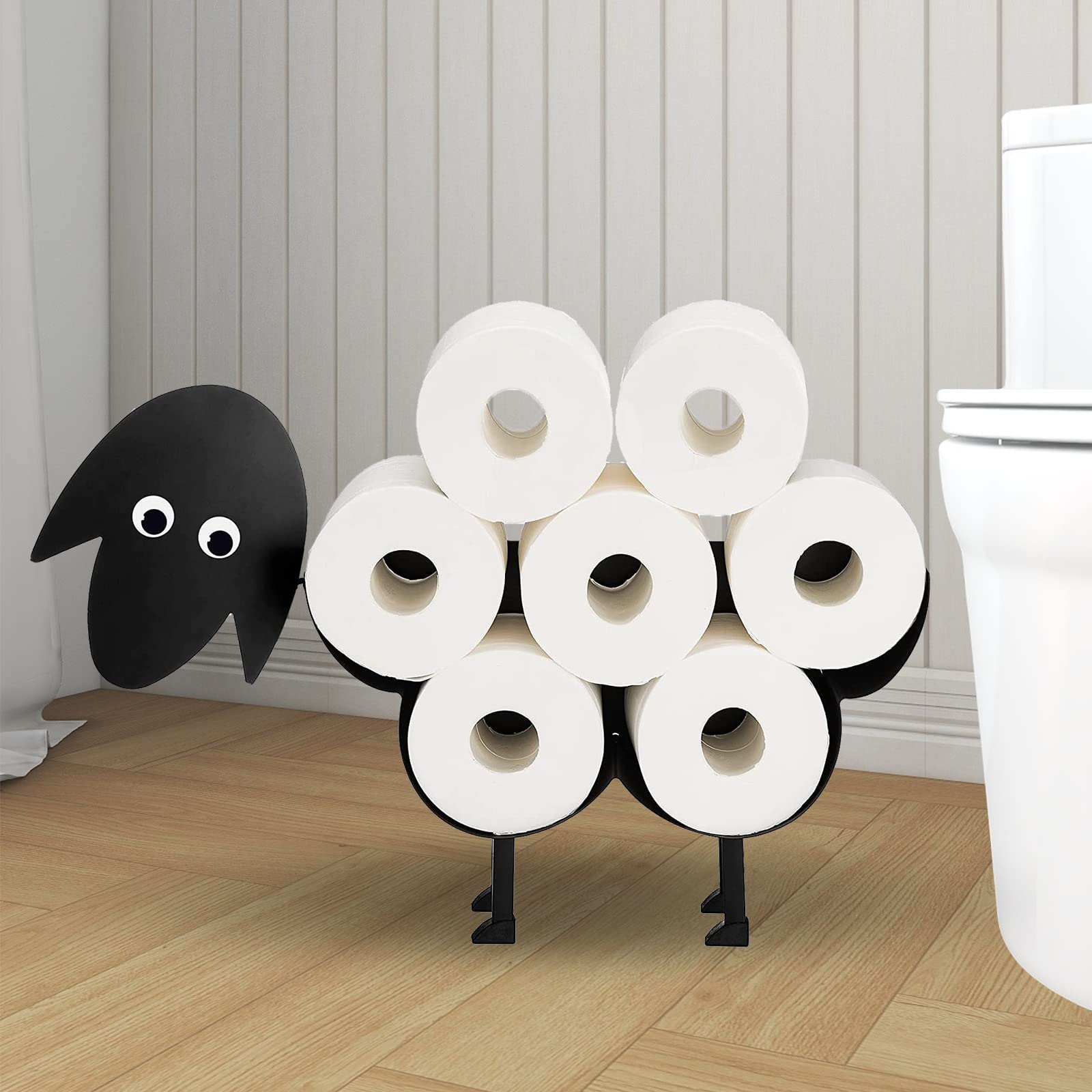 Funny Black Sheep Toilet Paper Holder - Wall-Mounted Metal TP Stand with Animal Design, Holds 8 Rolls - Perfect for Farmhouse, Rustic & Kids' Bathroom Decor