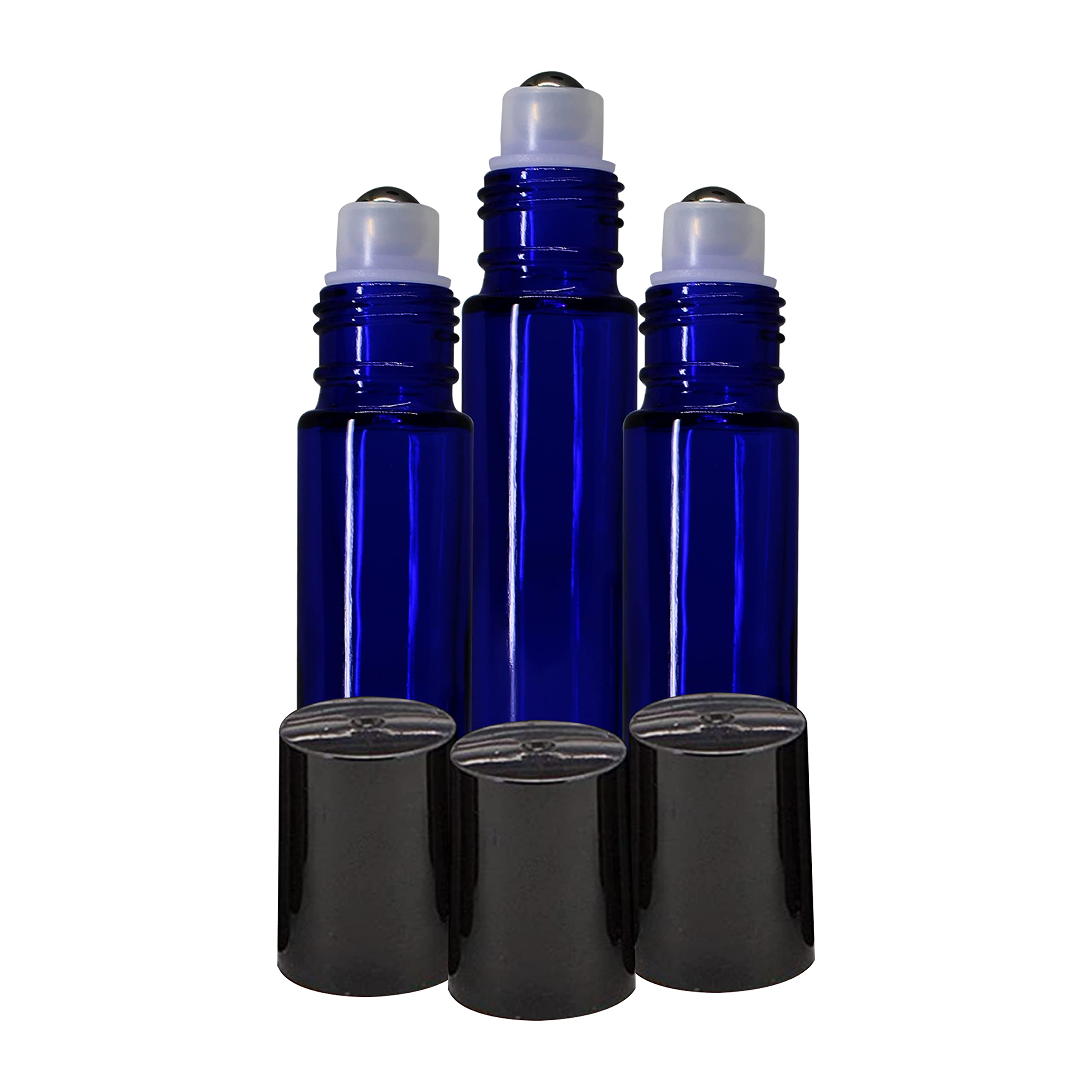 NSB Herbals 10ml Empty Blue Glass Roll On Bottles with Black Cap - Refillable Essential Oil Bottles for Aromatherapy, Perfume, Lip Balm | Perfect for Travel, DIY Beauty & Home Fragrance (Pack of 3)