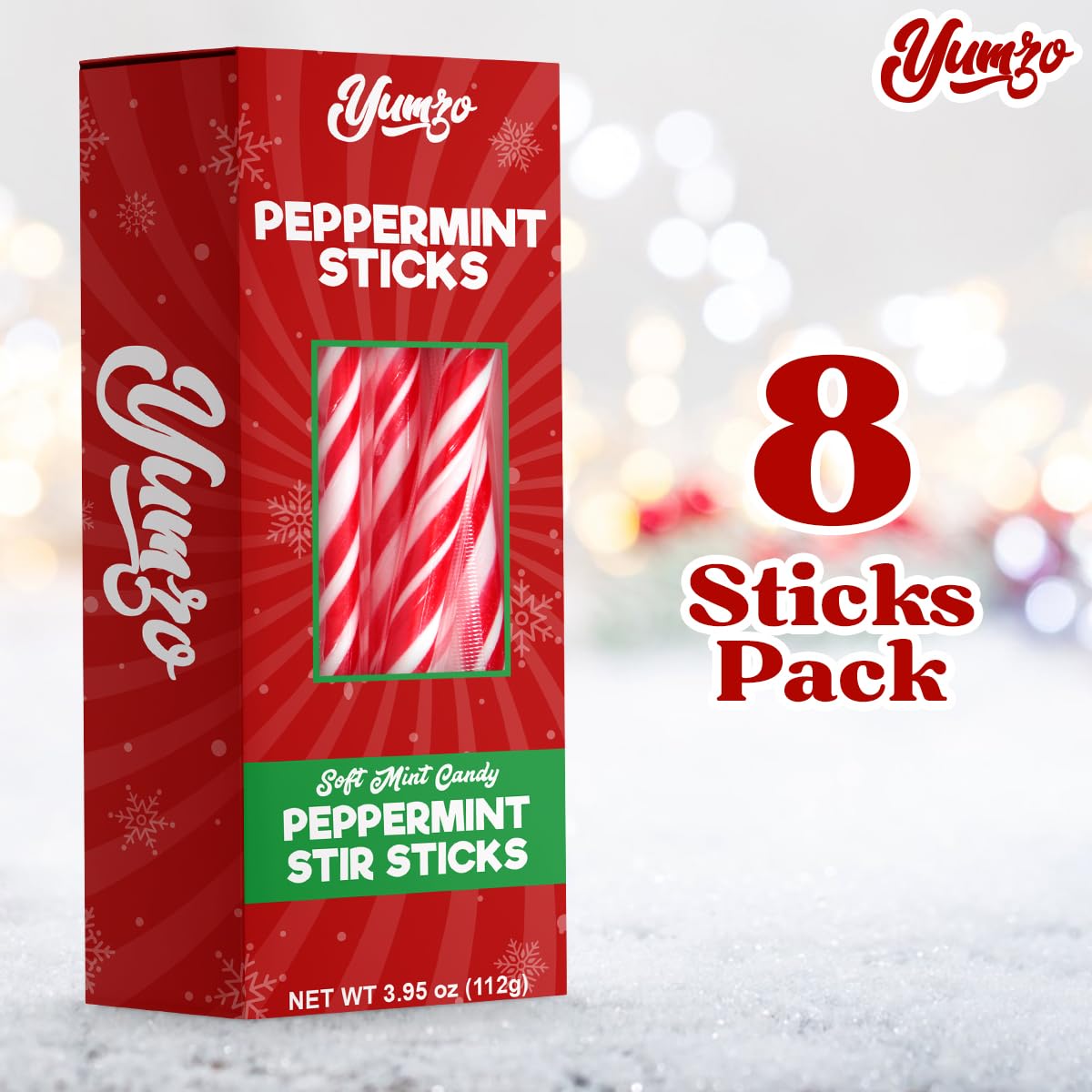 Peppermint Candy Canes - Christmas Candy Sticks (8 Count) for Tree Decor & Gifts