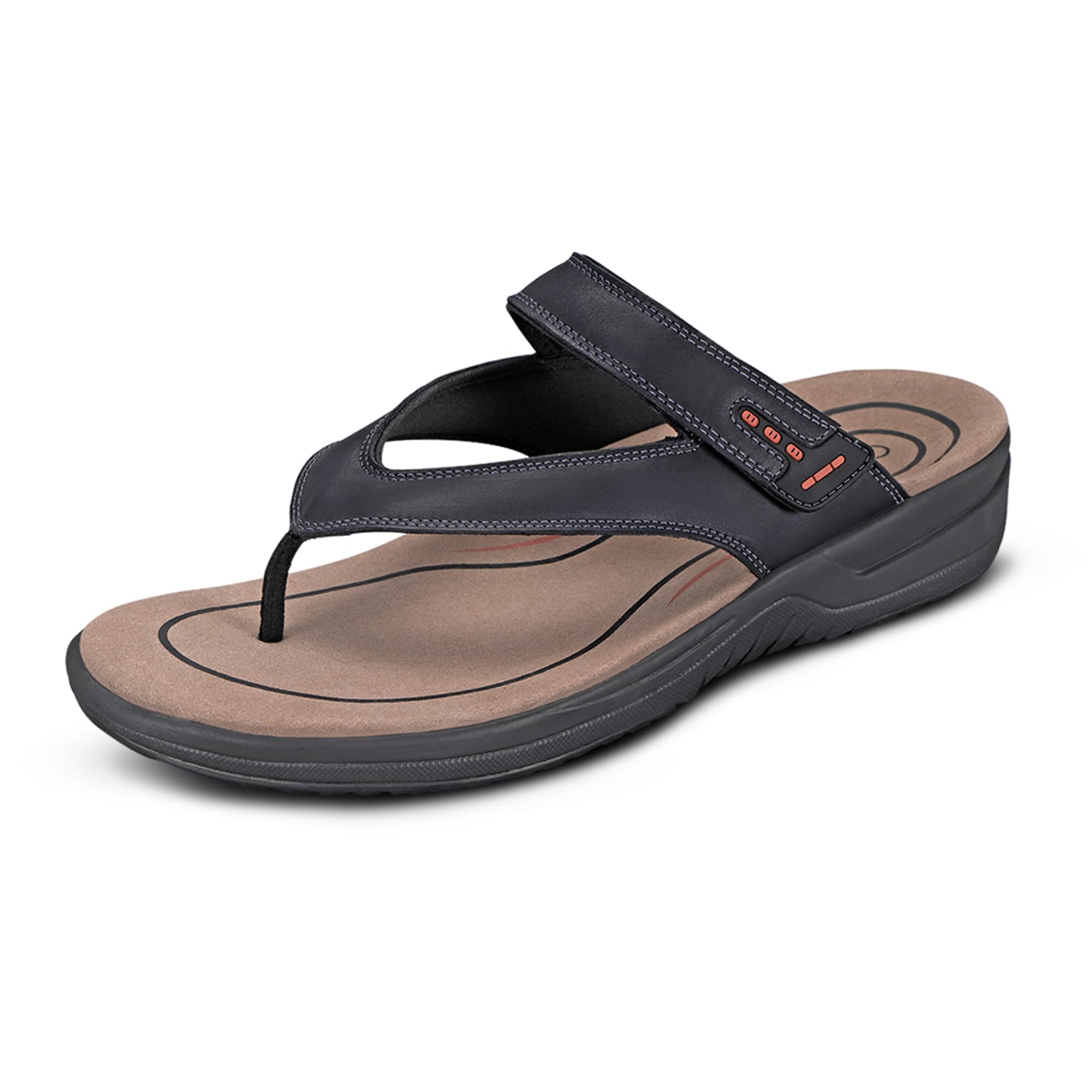 Orthofeet Men's Orthopedic Leather Eldorado Flip-Flop Sandals - Comfortable Arch Support for Plantar Fasciitis & Heel Pain Relief - Perfect for Walking, Travel & Beach Wear