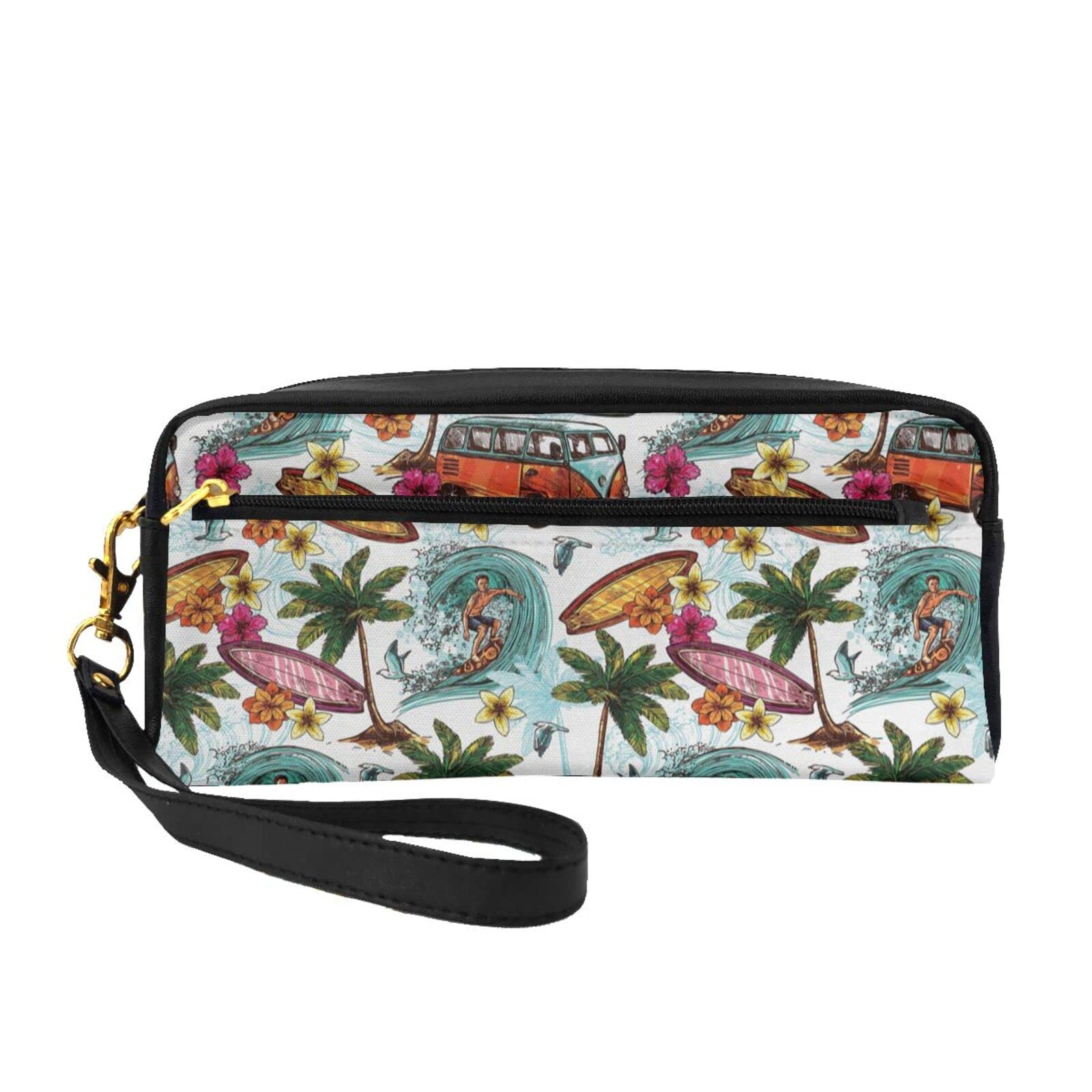 Hawaiian Surfer Wavy Print Cosmetic Bag for Women - Small Travel Makeup Pouch & Clutch Purse - Perfect for Beach Vacations, Gym Essentials & Daily Organizer