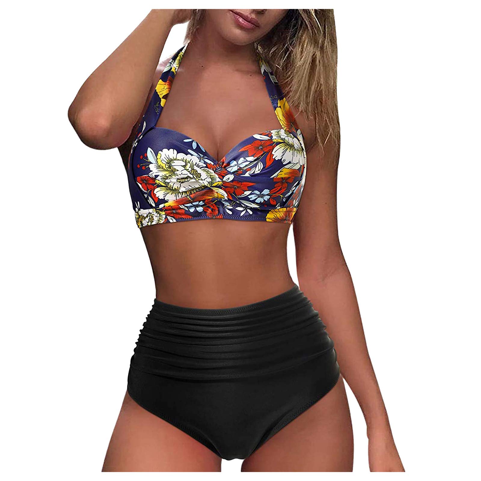 **Women's Leopard Print Retro Bikini Set - Halter Neck High Waist Ruched Swimsuit for Plus Size Ladies | Beach Vacation, Pool Party, Summer Swimwear**