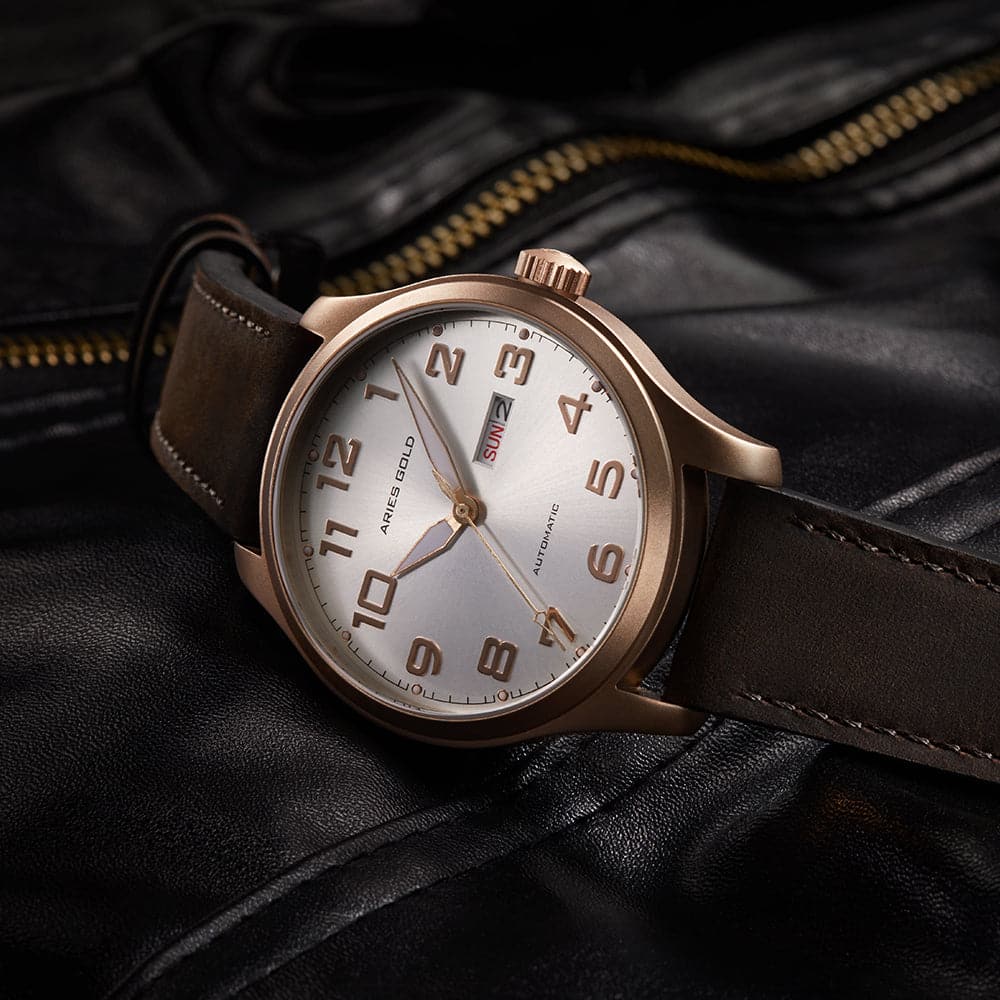 ARIES GOLD Automatic Men's Watch - Rose Gold Stainless Steel Case, Brown Leather Strap (Model G 9017 RG SRG) | Luxury Dress Watch for Business, Formal Events & Everyday Wear