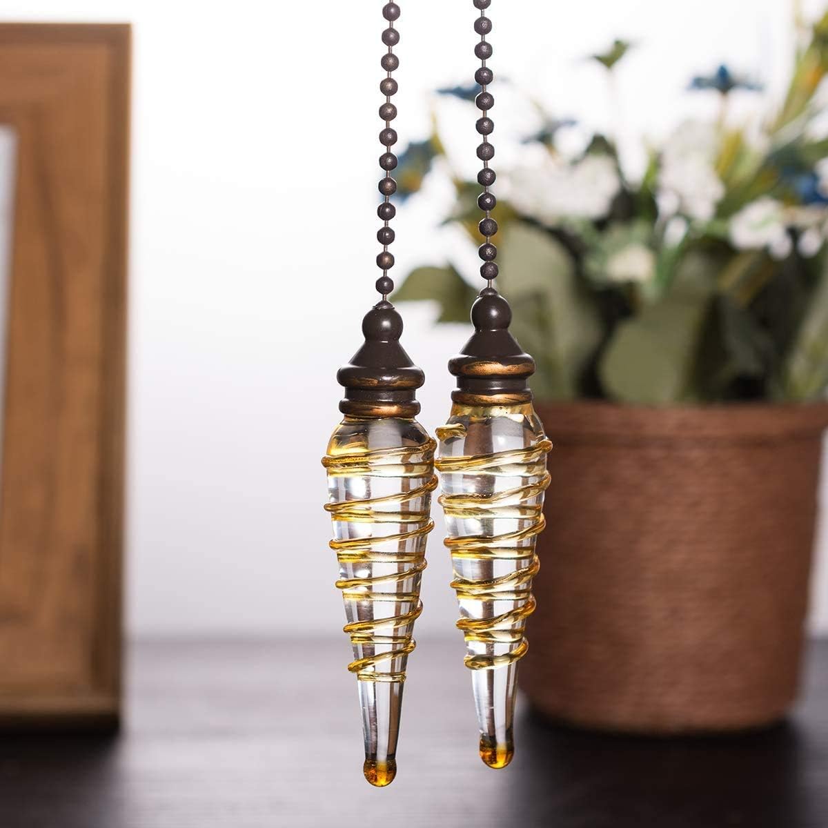 Decorative Ceiling Fan Pull Chain Set - 12 Inch Bronze Chains with Spiral Pendant - 2 Pack - Perfect for Home, Bedroom, Living Room & Office Lighting Decor