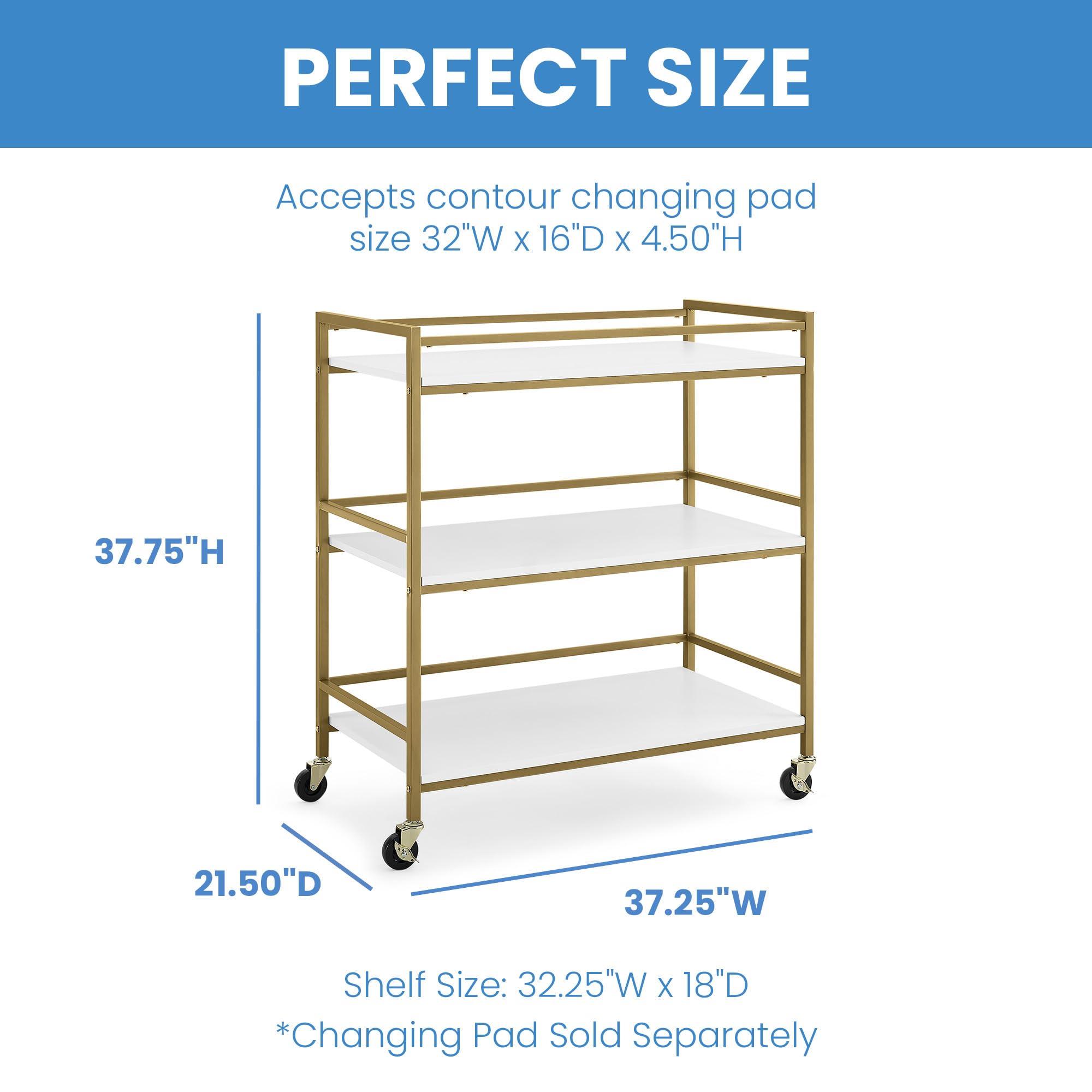 Delta Children Jade Changing Table & Cart - White Melamine with Bronze Accents | Nursery Organization & Baby Care Essentials for New Parents