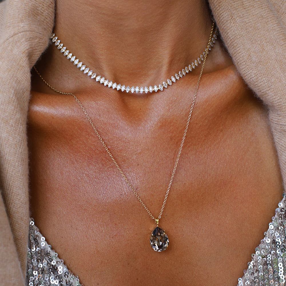 Elegant Crystal Navette Pendant Necklace for Women - Sparkling Gemstone Jewelry Gift for Birthday, Anniversary & Special Occasions | Perfect for Parties, Weddings & Evening Events