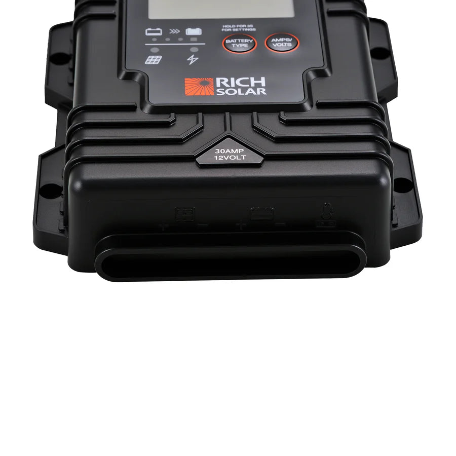 Rich Solar 30 Amp PWM Waterproof Solar Charge Controller - 12V/24V Auto, LCD Display for RV, Boat, Off-Grid Solar System - Perfect for Camping, Marine & Home Solar Power