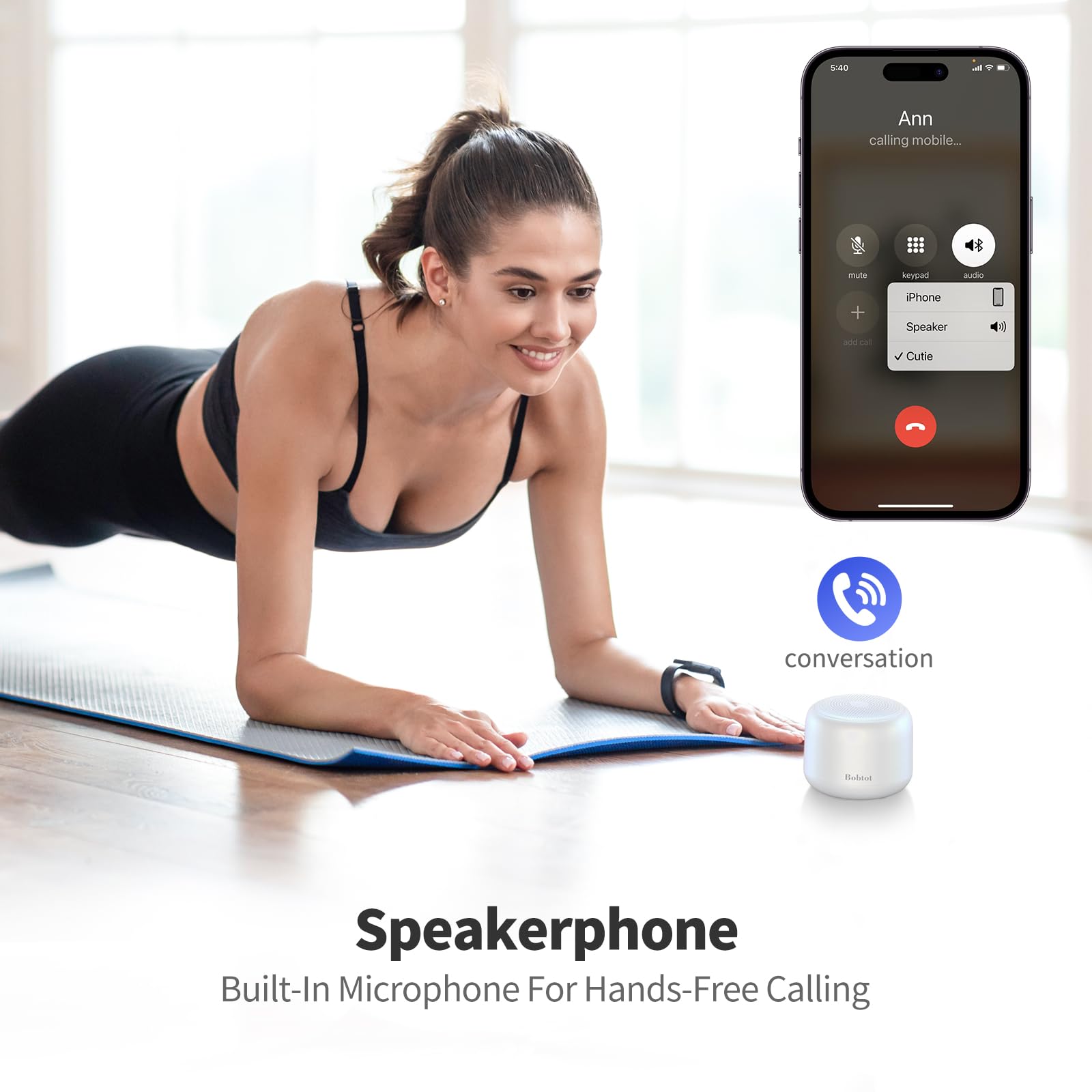 Bobtot Portable Bluetooth Speaker with Strap - Wireless IPX5 Waterproof Mini Speaker with Loud Stereo Sound, 20H Playtime, Rechargeable Battery & Built-in Mic - Perfect for Outdoor Activities, Travel, Beach & Pool Parties (White)