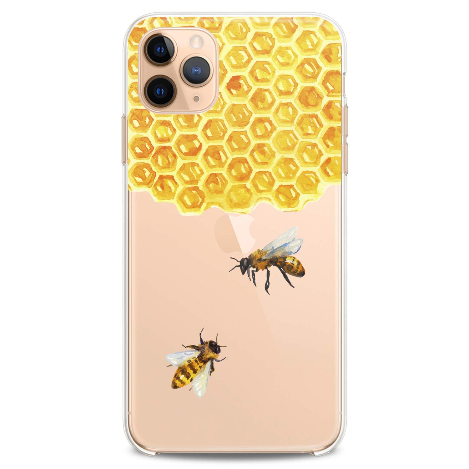 Premium TPU Phone Case for iPhone 16/15/14/13/12/11 Pro Max/Plus/Mini/XS/XR/X/8+/7/6/5/SE - Flexible Silicone Protective Cover with Cute Honeycomb & Bee Design (Clear Yellow) - Perfect for Kids, Teens & Fashion Lovers - Ideal for School, Work & Everyday Protection