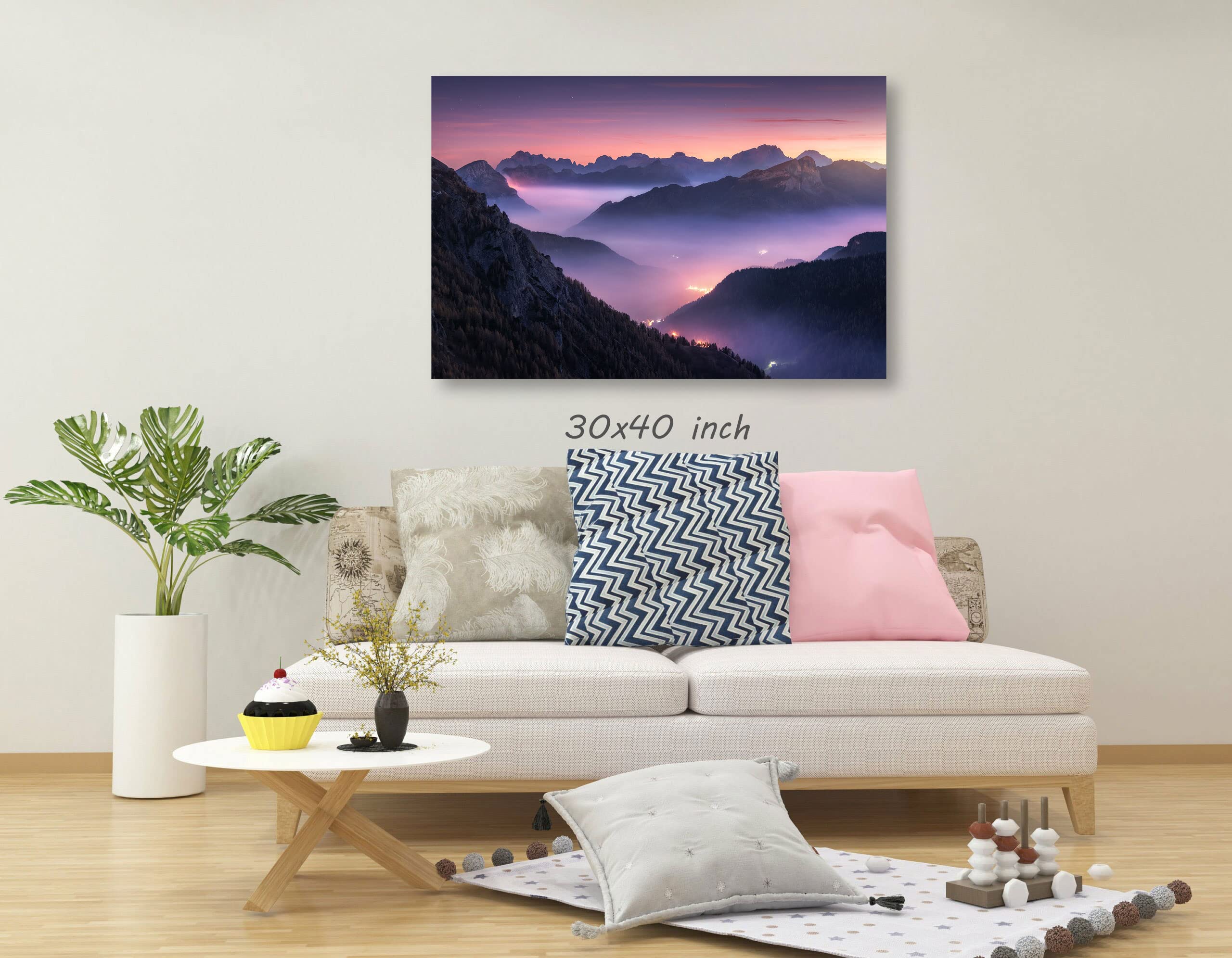 Foggy Mountain Canvas Wall Art - Framed Ready to Hang Home Decor for Bedroom, Living Room & Kitchen - 8x12 Inch Landscape Painting - Perfect for Housewarming Gifts & Cozy Interior Design