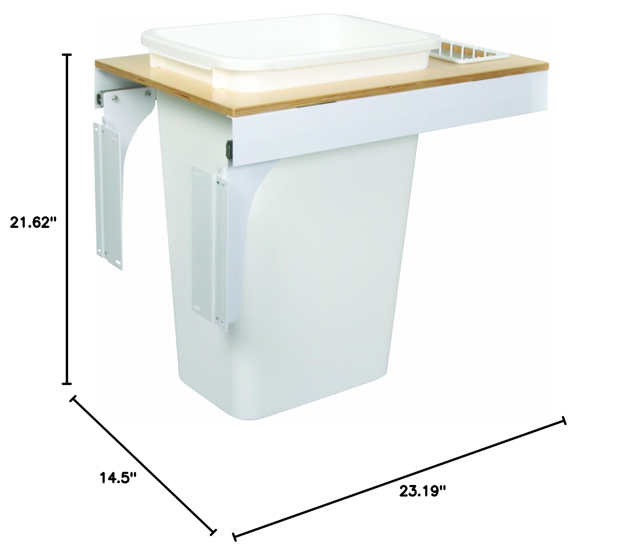 Knape & Vogt KV Soft Close Top Mount Waste Bin - 50 Quart White Trash Can with Quiet Closing Lid - 14.5 Inch Wide for Kitchen, Bathroom, Office & Commercial Use