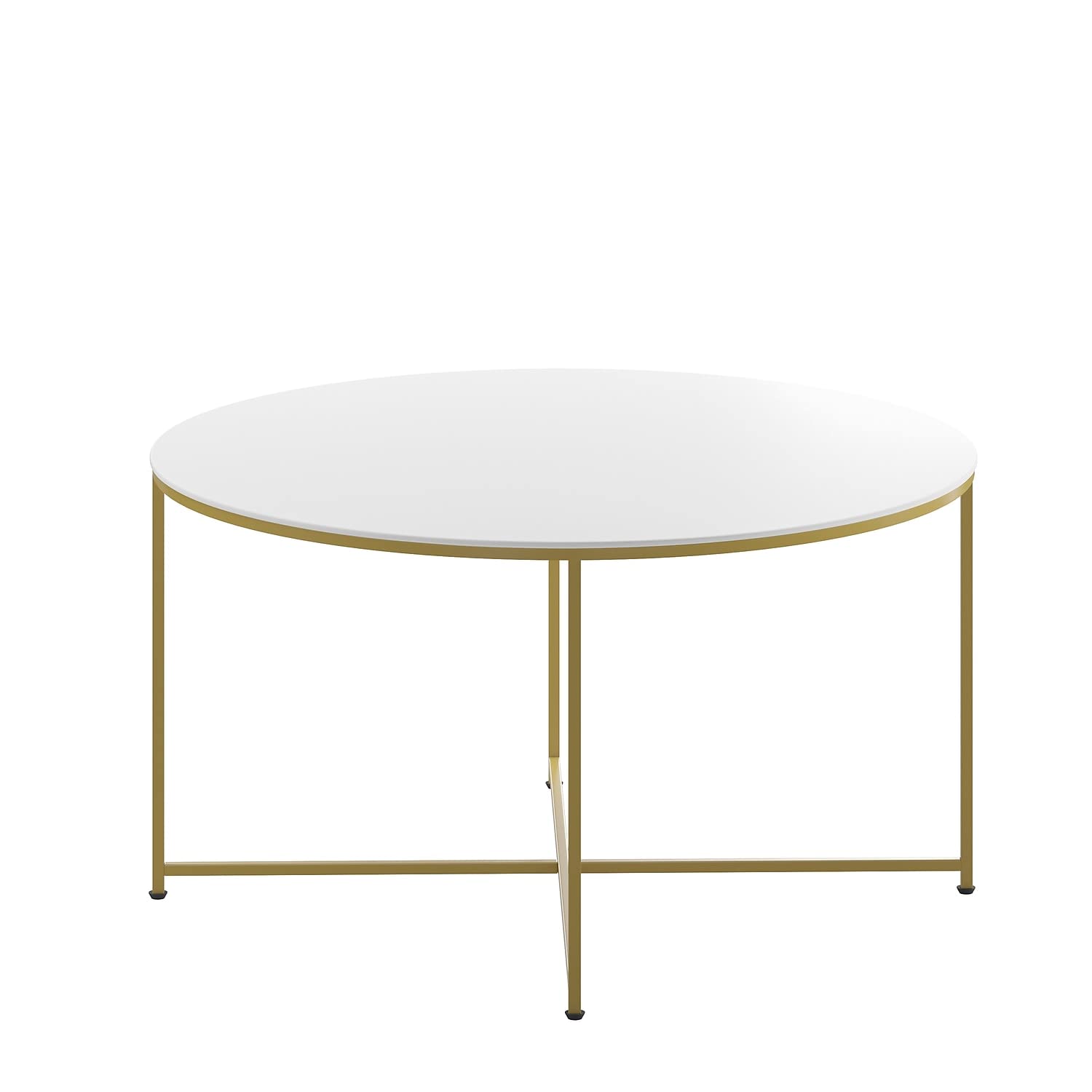 Flash Furniture Hampstead Collection Coffee Table - Modern White Finish with Brushed Gold Crisscross Frame - Perfect for Living Room, Office, or Lounge Decor