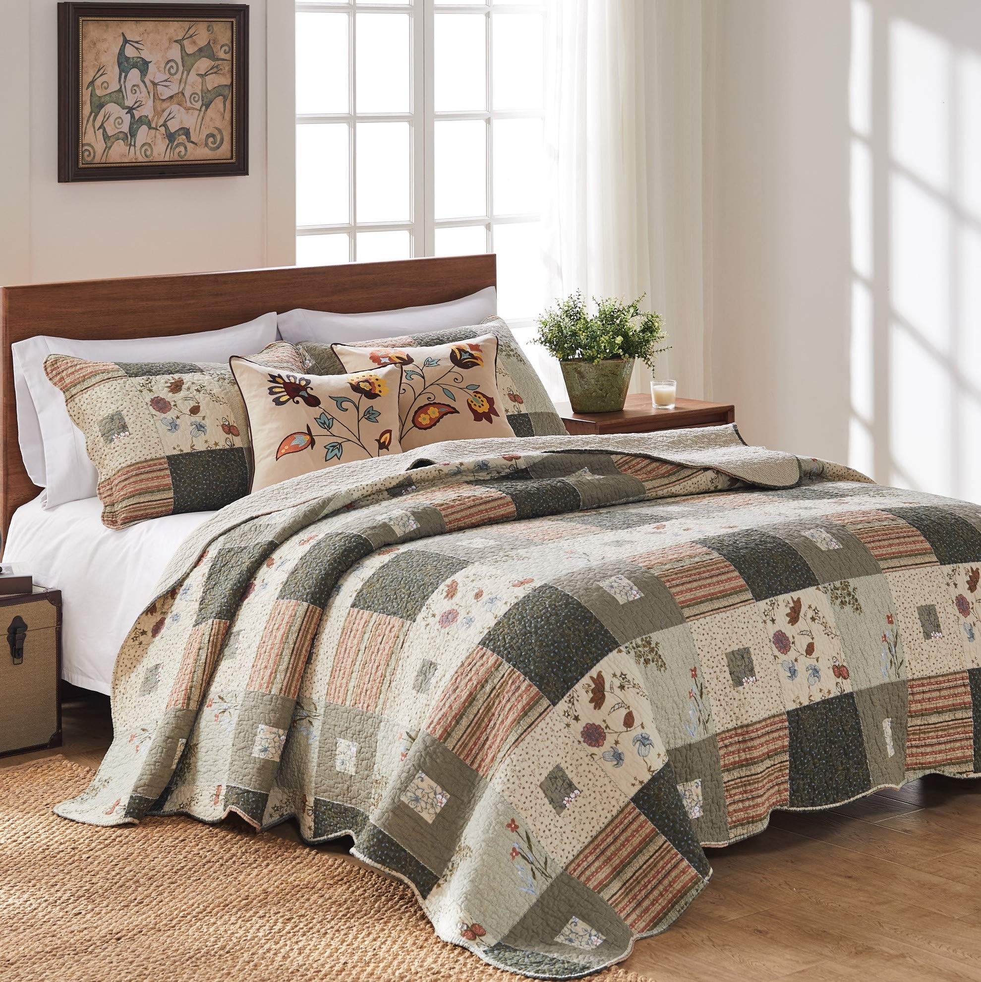 Greenland Home Sedona 100% Cotton Quilt Set - Twin Size 4-Piece Bedding Set in Soft Gray | Ultra Soft & Breathable Cotton Quilt for Cozy Bedroom Decor
