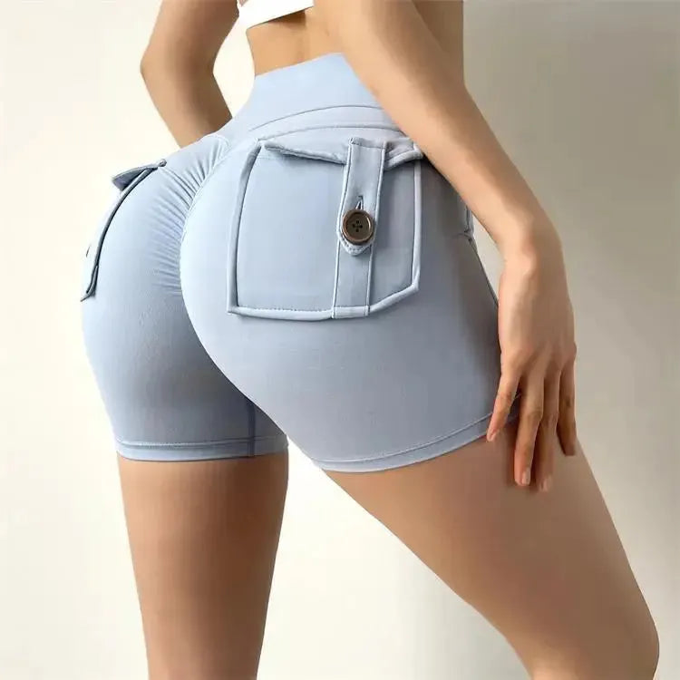 Women's Cargo Shorts - Scrunch Butt Yoga Workout Shorts with Button Pocket | Gym, Fitness & Running Clothes for Active Women | Perfect for Yoga, HIIT & Outdoor Activities