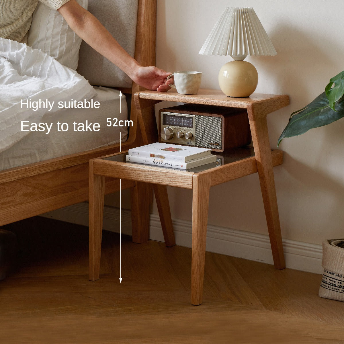 Solid Oak Wood Nightstand - Sturdy Bedside Table with Drawer for Bedroom, Living Room, or Office - Perfect for Storage and Decor