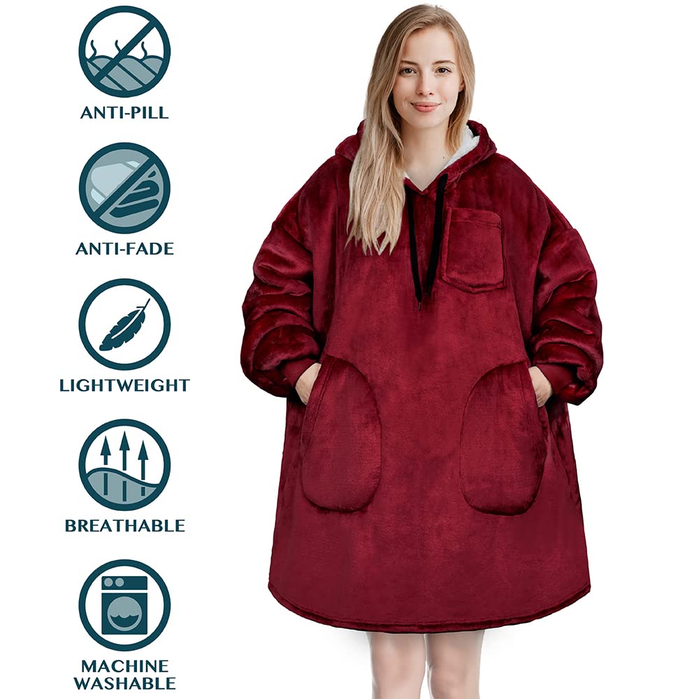 PAVILIA Women's Sherpa Wearable Blanket Hoodie - Oversized Fleece Hooded Sweatshirt for Men & Women | Cozy Lounge Wear for Movie Nights, Camping & Home Relaxation
