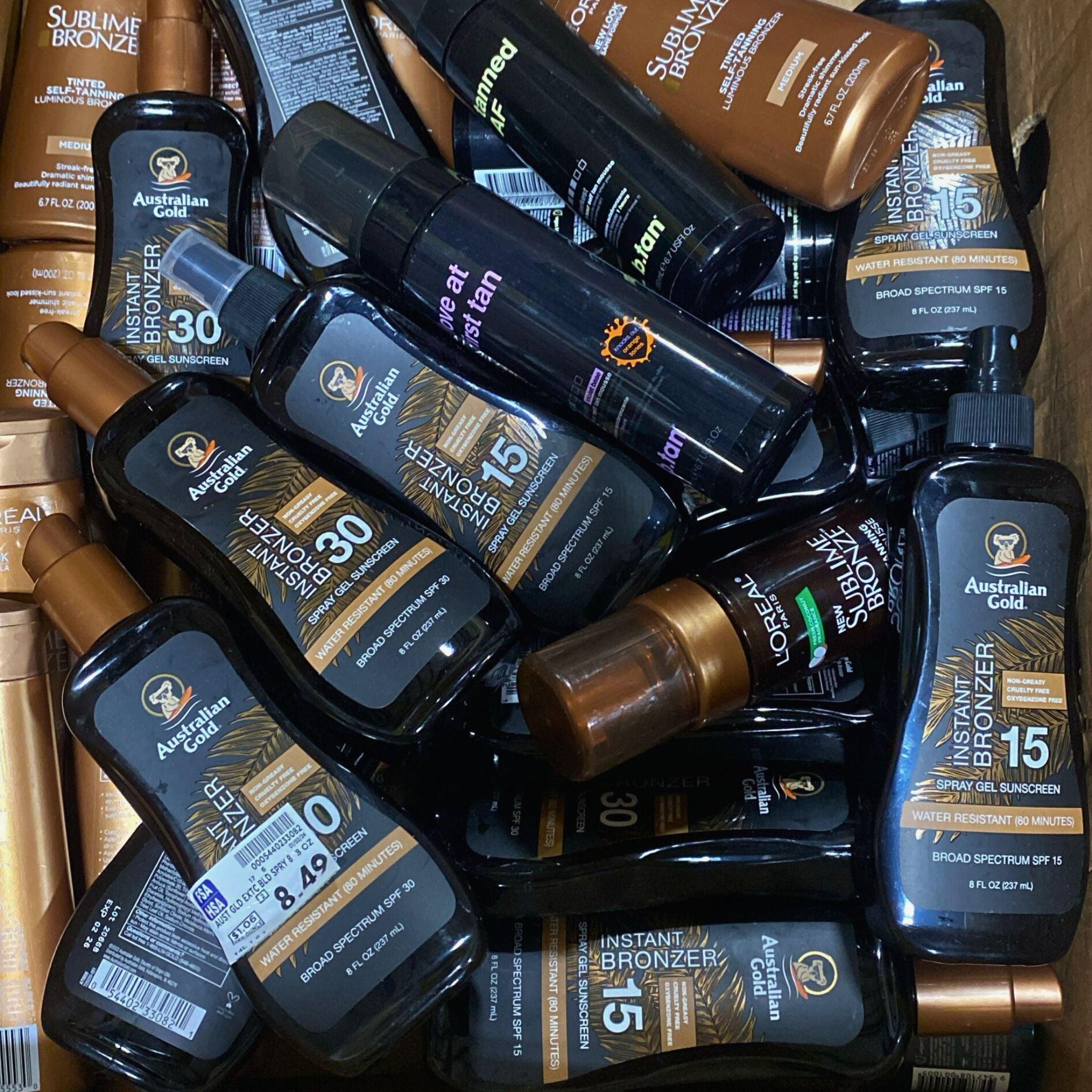 Australian Gold & L'Oreal Sublime Bronze Tinted Sunscreen & Self Tanning Lotion Set (30 SPF & 50 SPF) - 32 Piece Lot for Beach, Pool & Summer Vacation Protection