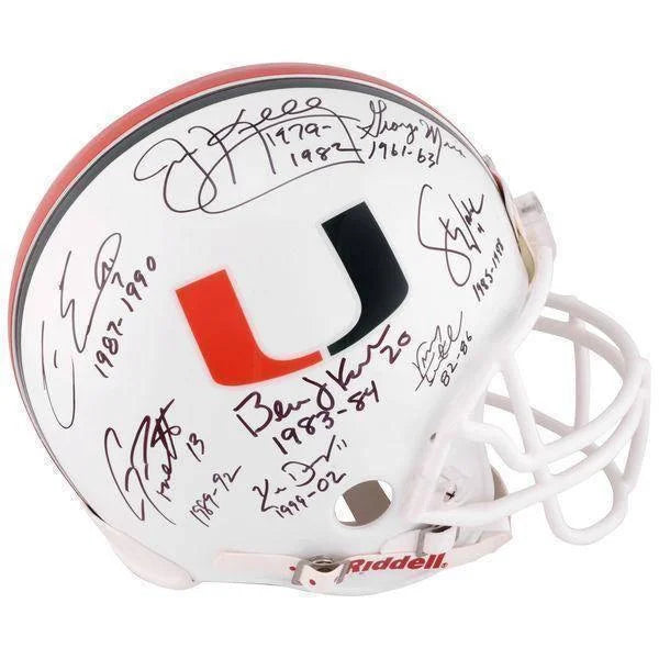 Miami Hurricanes Autographed Proline Helmet with COA - Signed by Quarterback Legends - Perfect for Sports Memorabilia Collectors and Hurricanes Fans Display