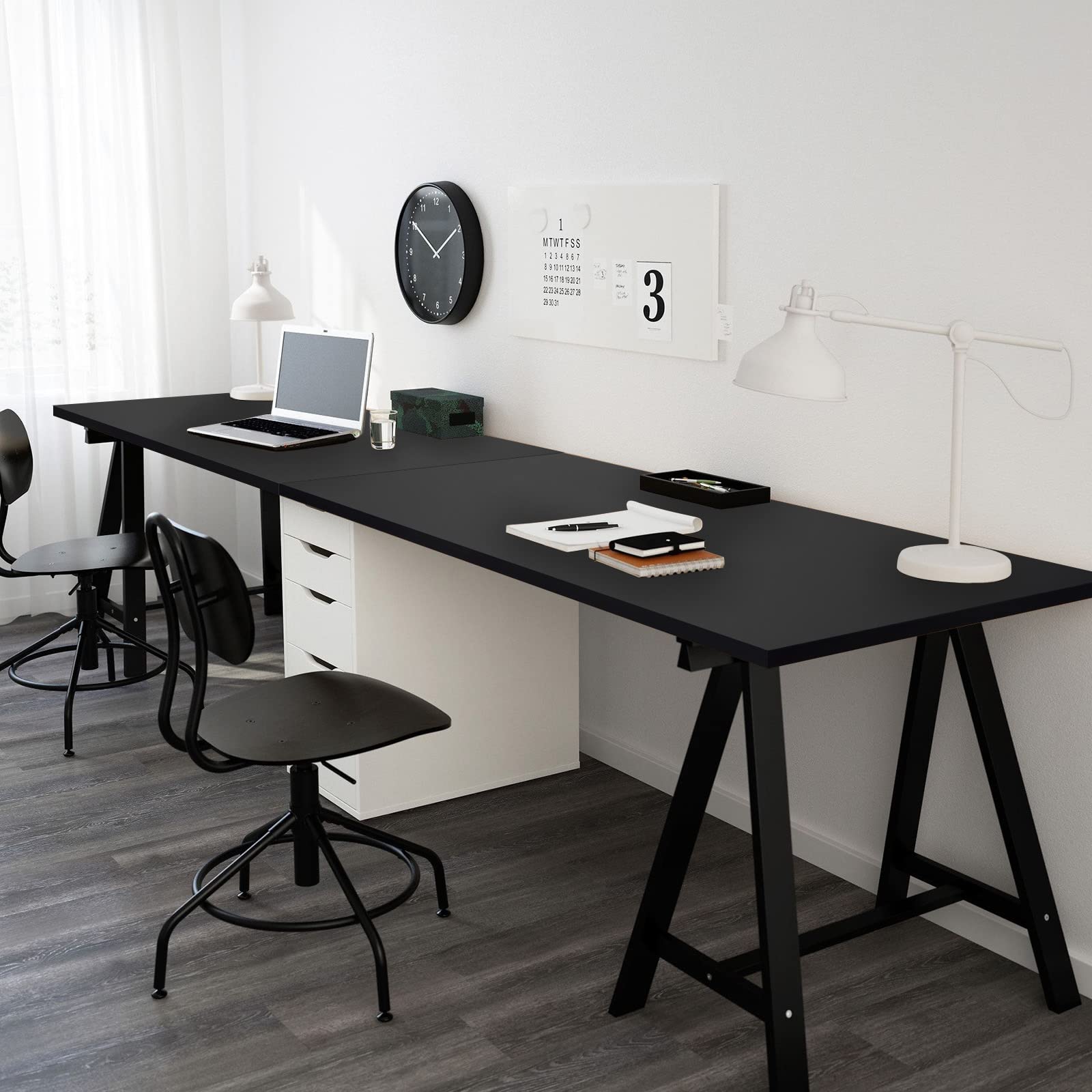 Universal Black Wood Table Top - Solid One-Piece Reversible Melamine Desktop for Home Office, Double Desks, Laundry Folding & L-Shaped Workstations (27.5
