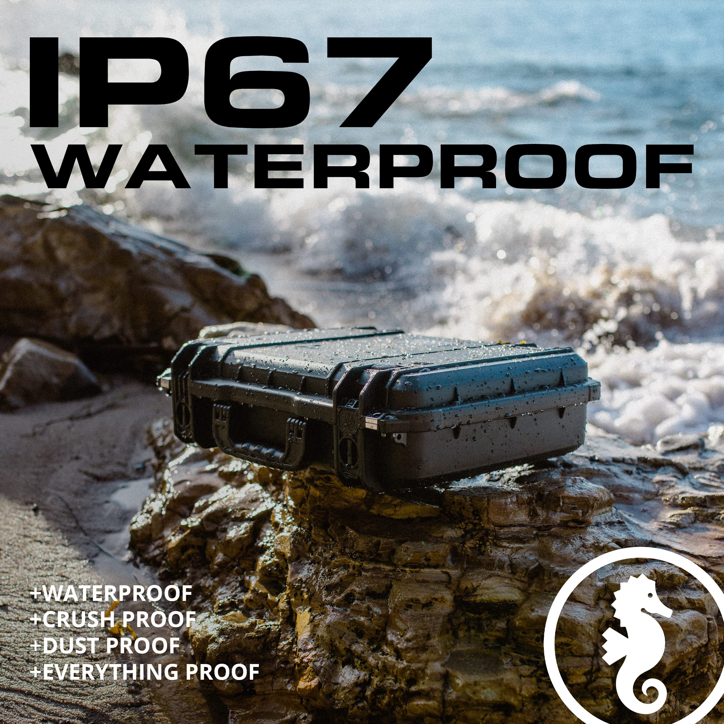 **Seahorse 130 Heavy Duty Protective Dry Box Case - TSA Approved, Military Spec, IP67 Waterproof, USA Made - Ideal for Cameras, Action Cameras, Ammo, First Aid Kits - Perfect for Outdoor Adventures, Travel & Emergency Storage**