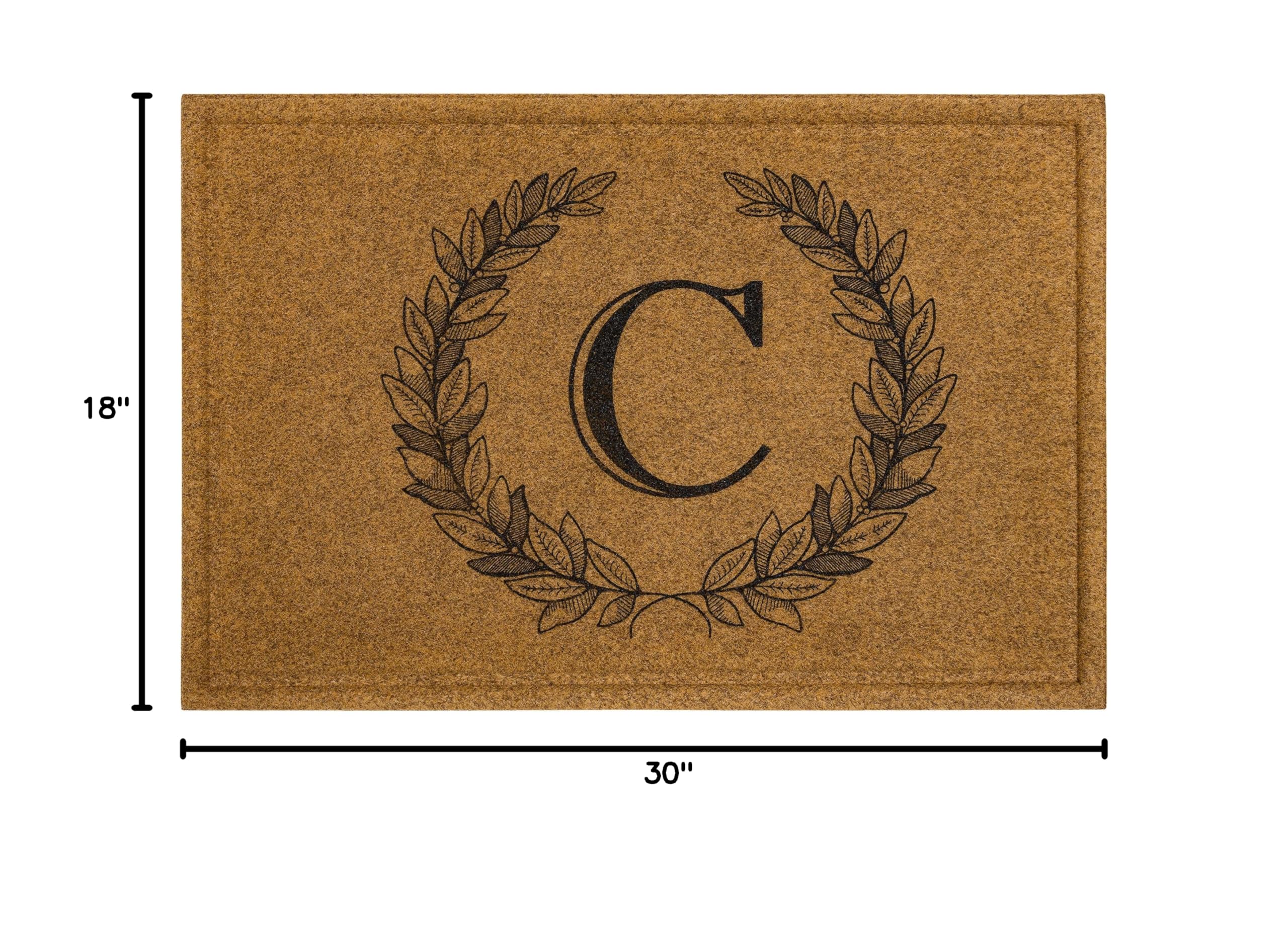 Mohawk Home Laurel Monogram Letter C Doormat 1.5' x 2.5' - Faux Coir, All-Weather Outdoor Mat with Non-Slip Recycled Rubber Backing - Perfect for Entryways, Patios & Front Doors