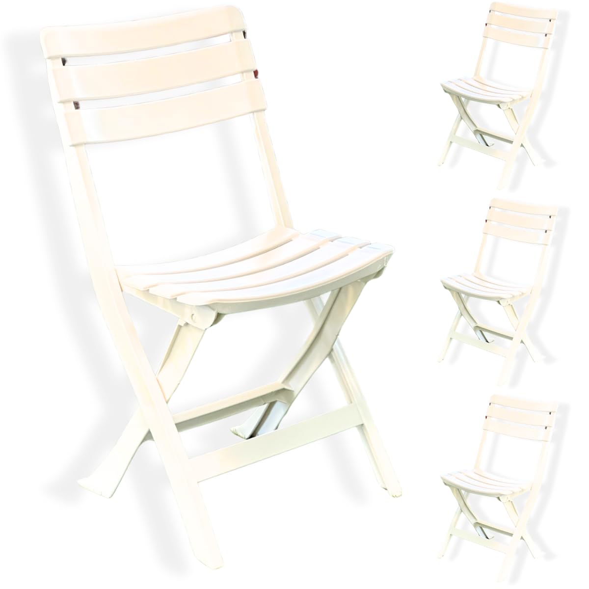 Tomaino 4-Pack Plastic Folding Chairs for Outdoor & Indoor Use - Portable Garden, Balcony, Camping Chairs - Lightweight & Durable (White) - Perfect for BBQs, Picnics, and Beach Trips