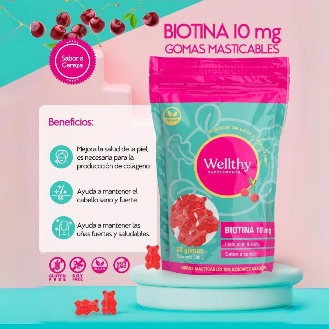 Biotin Gummies Cherry Flavor - Hair Growth & Nail Strength Supplement for Women & Men - Perfect for Daily Health & Beauty Routine