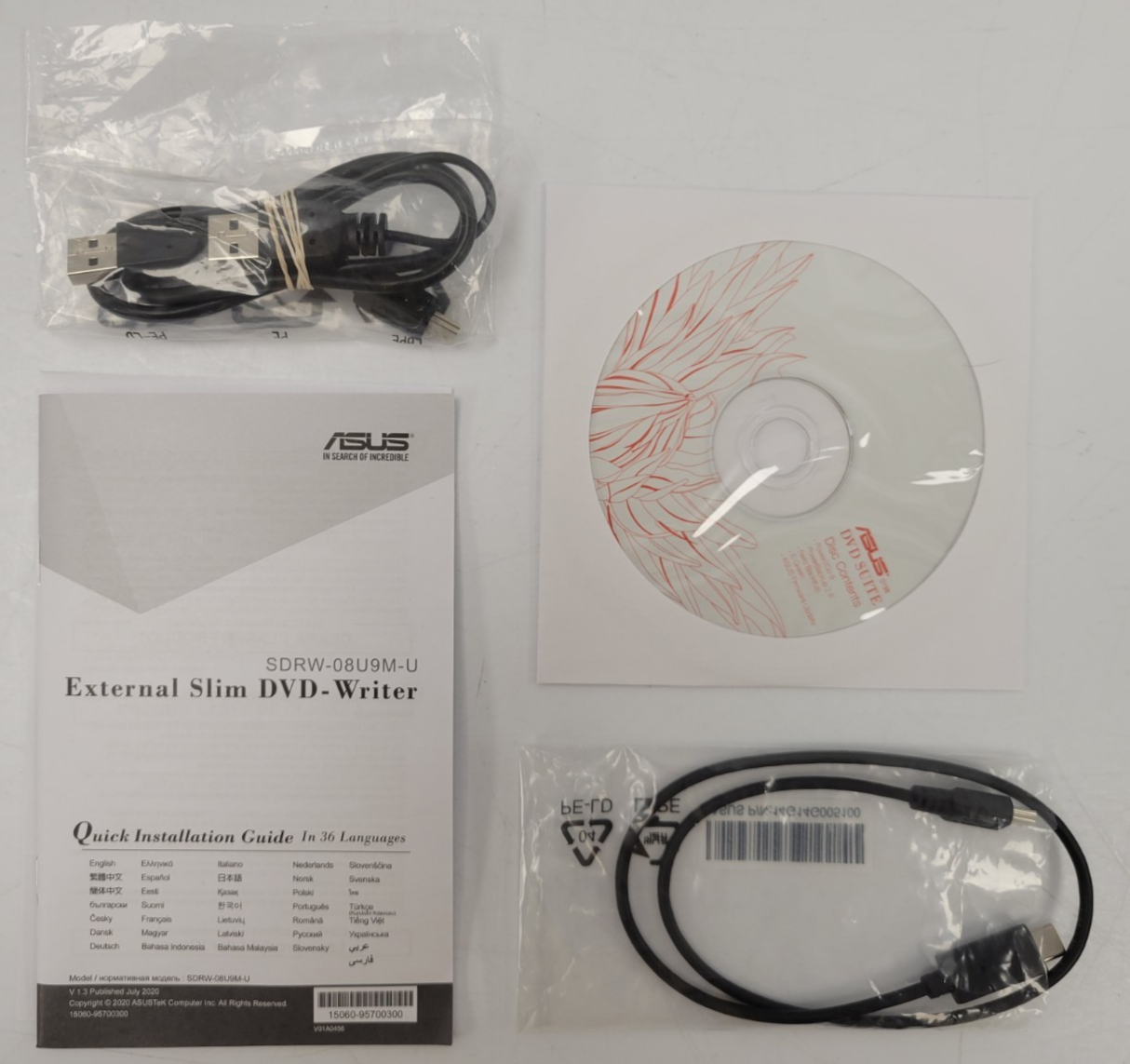 ASUS SDRW-08U9M-U External DVD Drive - Portable USB 2.0 CD/DVD Writer for Laptop & Desktop - Perfect for Data Backup, Movie Playback & Software Installation
