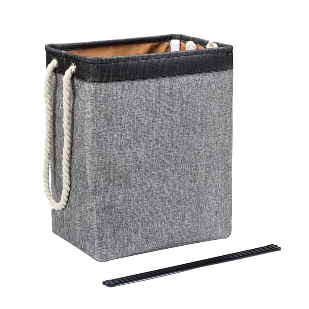 JEONSWOD Foldable Laundry Basket - Cotton Linen Square Storage Basket with Fiberglass Tube Support & Cotton Rope Handle | Perfect for Bedroom, Bathroom, Dorm Organization | (Color: A)