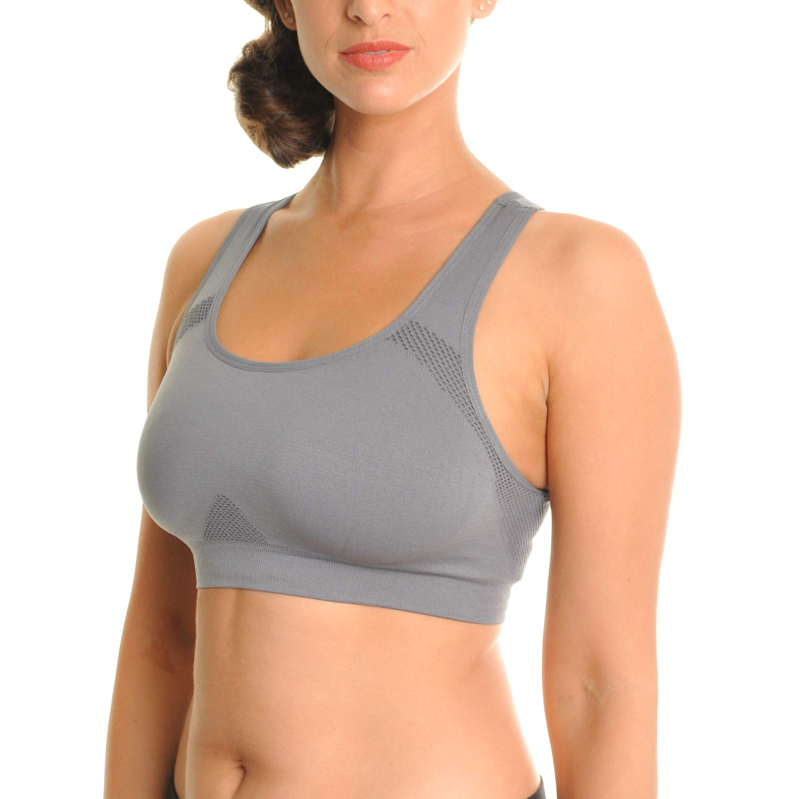 Angelina Women's Seamless Double Layer Racerback Sports Bras 3-Pack - Breathable Workout Tops for Yoga, Running & Gym - Plus Size Activewear for High Impact Support