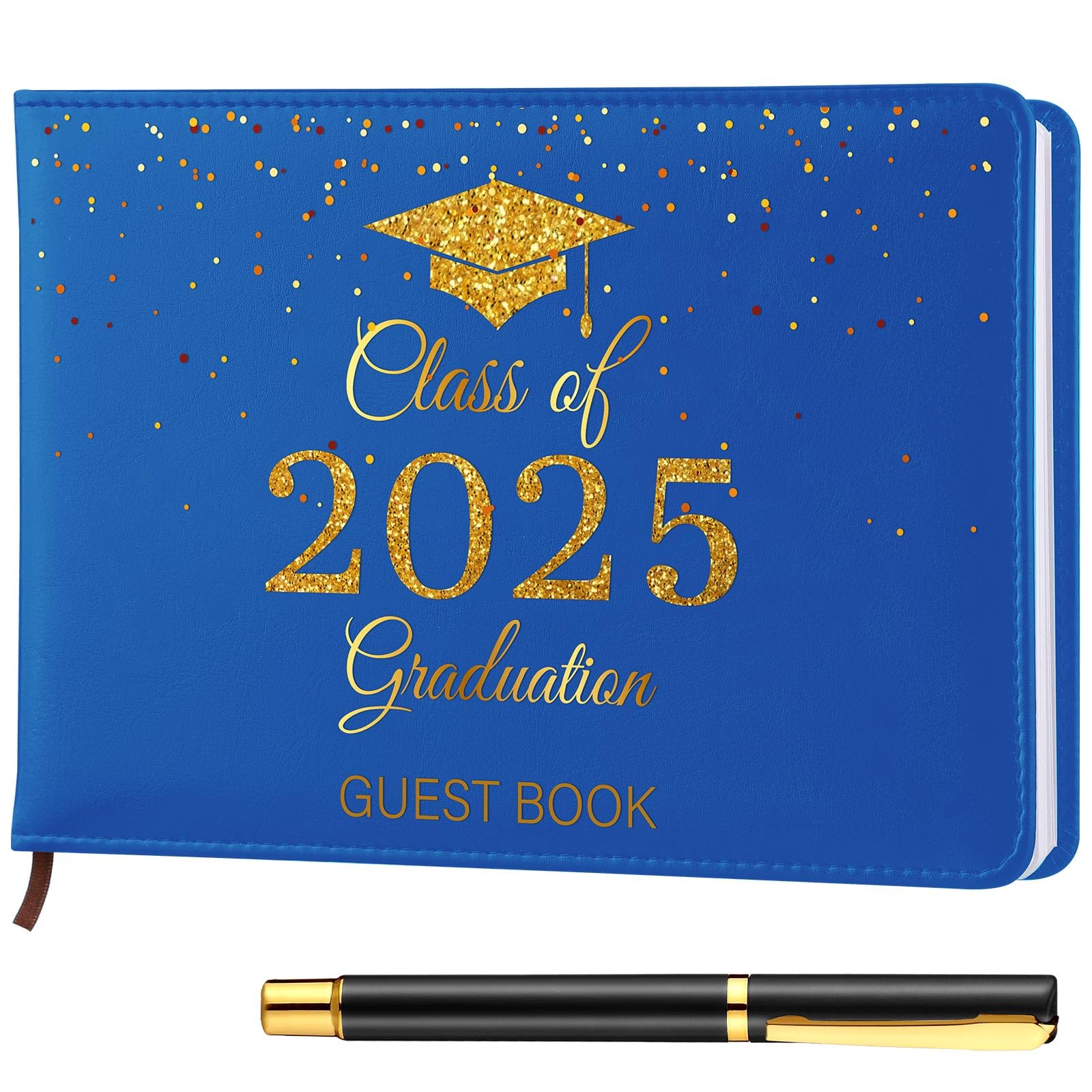 Frienda 2025 Graduation Guest Book - Leather Guest Sign in Book with Pen - Graduation Party Favors & Gifts for Graduates - Class of 2025 Signature Book (Blue & Gold) - Perfect for High School & College Graduation Ceremonies, Commencement Parties & Memory Keepsakes
