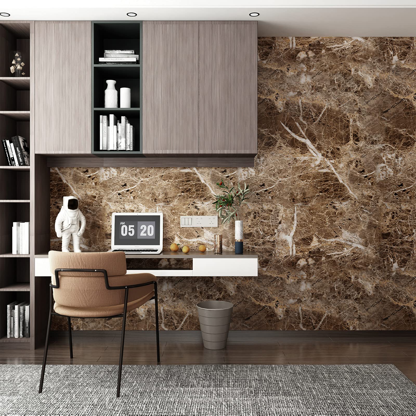 JSEVEM 24×197 Inch Extra Thick Peel and Stick Marble Wallpaper - Waterproof Brown White Faux Granite Vinyl Contact Paper for Kitchen Backsplash, Bathroom Countertops, Bedroom Walls & DIY Home Decor