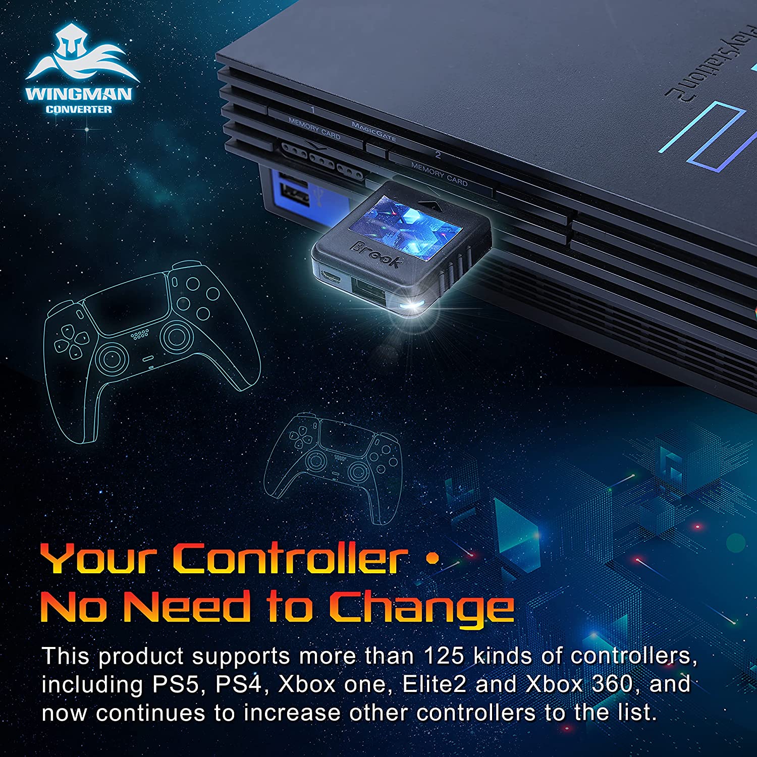 Brook Wingman PS2 to USB Adapter Converter - Play PS2 Games on PC, PS3, PS4 & PS5 - Perfect for Retro Gaming & Competitive Play