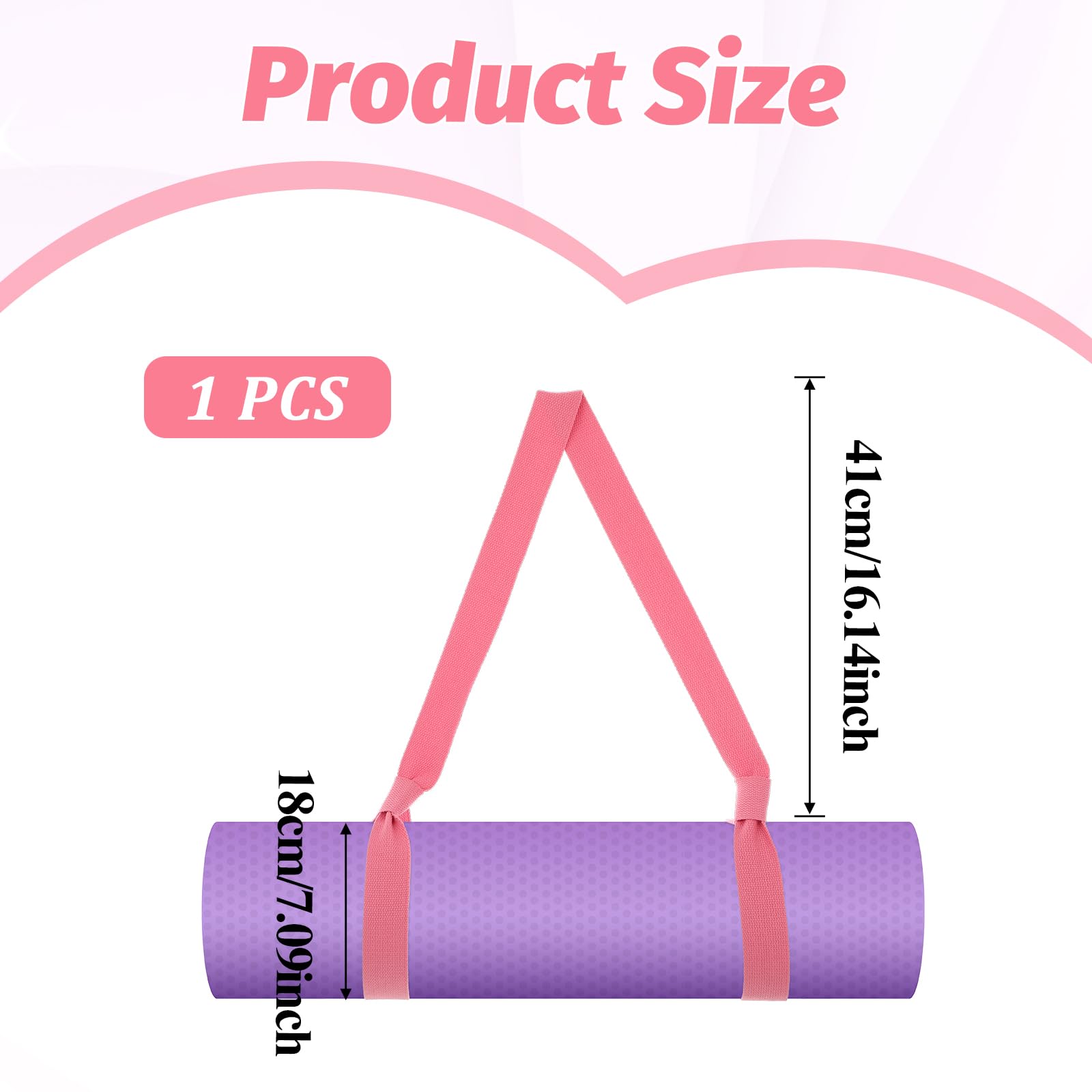 Grevosea Adjustable Yoga Mat Strap - Wide & Durable Yoga Mat Carrier with Hook & Loop Closure for All Mat Sizes - Comfortable Pink Yoga Accessory for Gym, Travel & Outdoor Yoga Practice - Mat Not Included