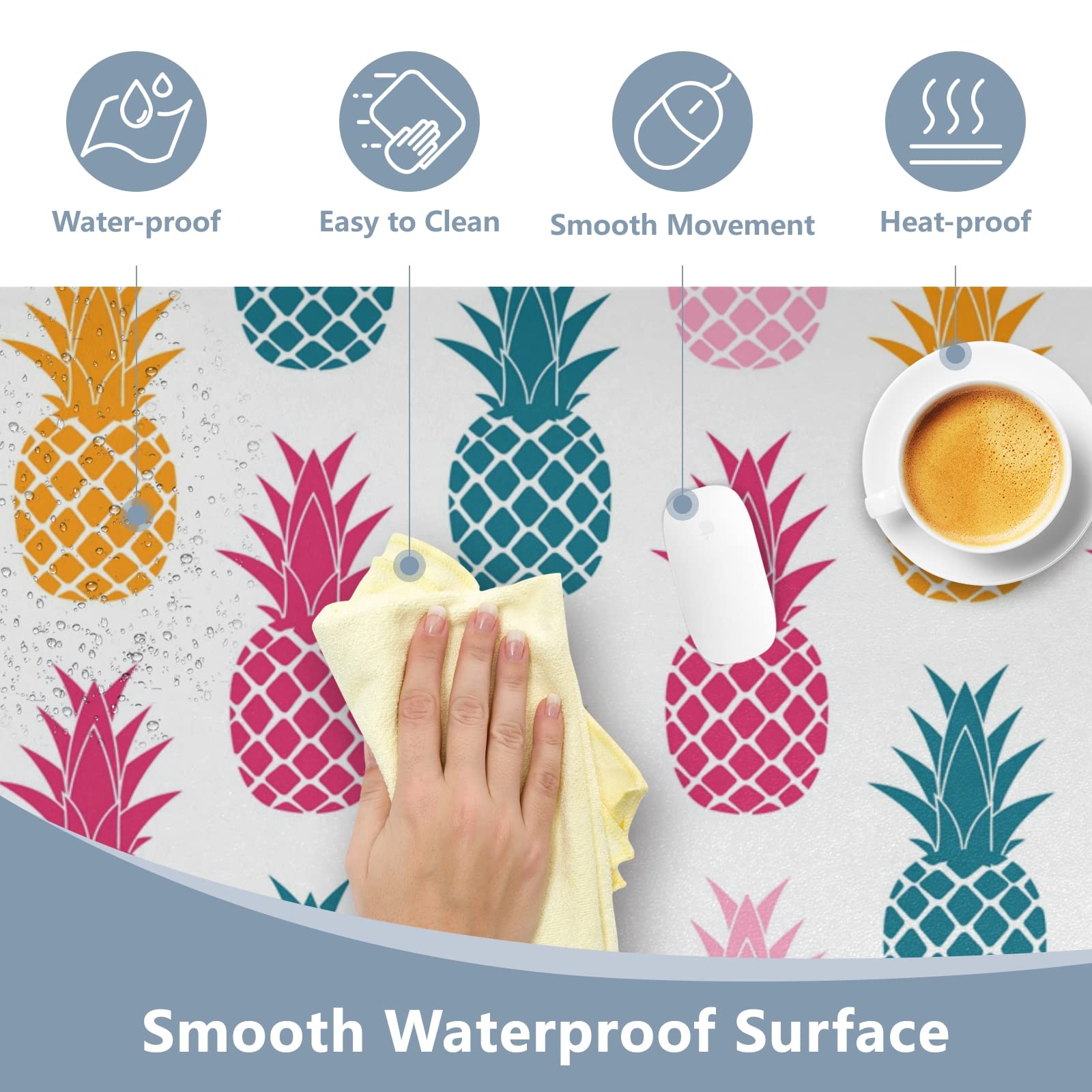 Premium Pineapple Print Leather Desk Mat - Dual Sided Waterproof Large Mouse Pad (23.6x47.2in) for Office, Gaming & Home - Writing Surface, Desk Protector & Stylish Workspace Decor