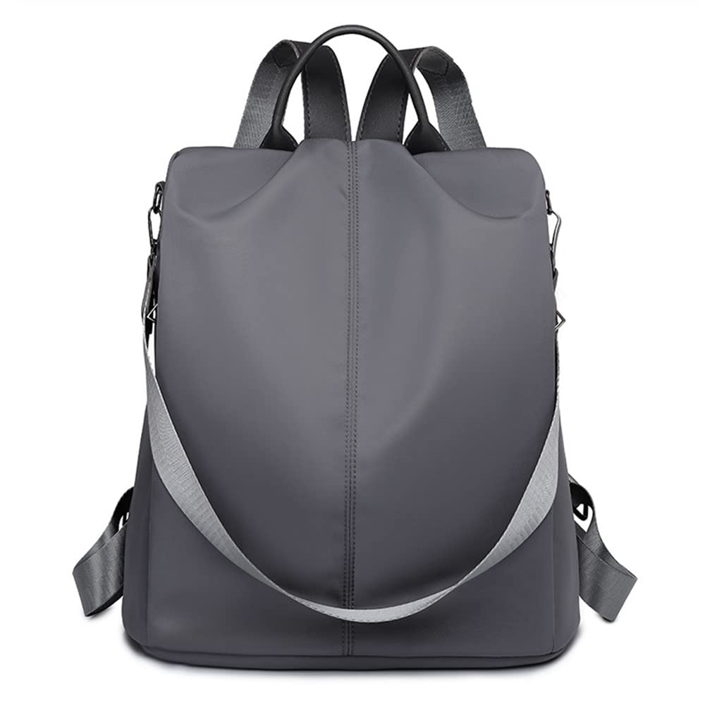 2 in 1 Women's Backpack Purse - Waterproof Anti-Theft Nylon Rucksack with Crossbody Strap (Solid Grey) | Perfect for Travel, Work & Daily Commute