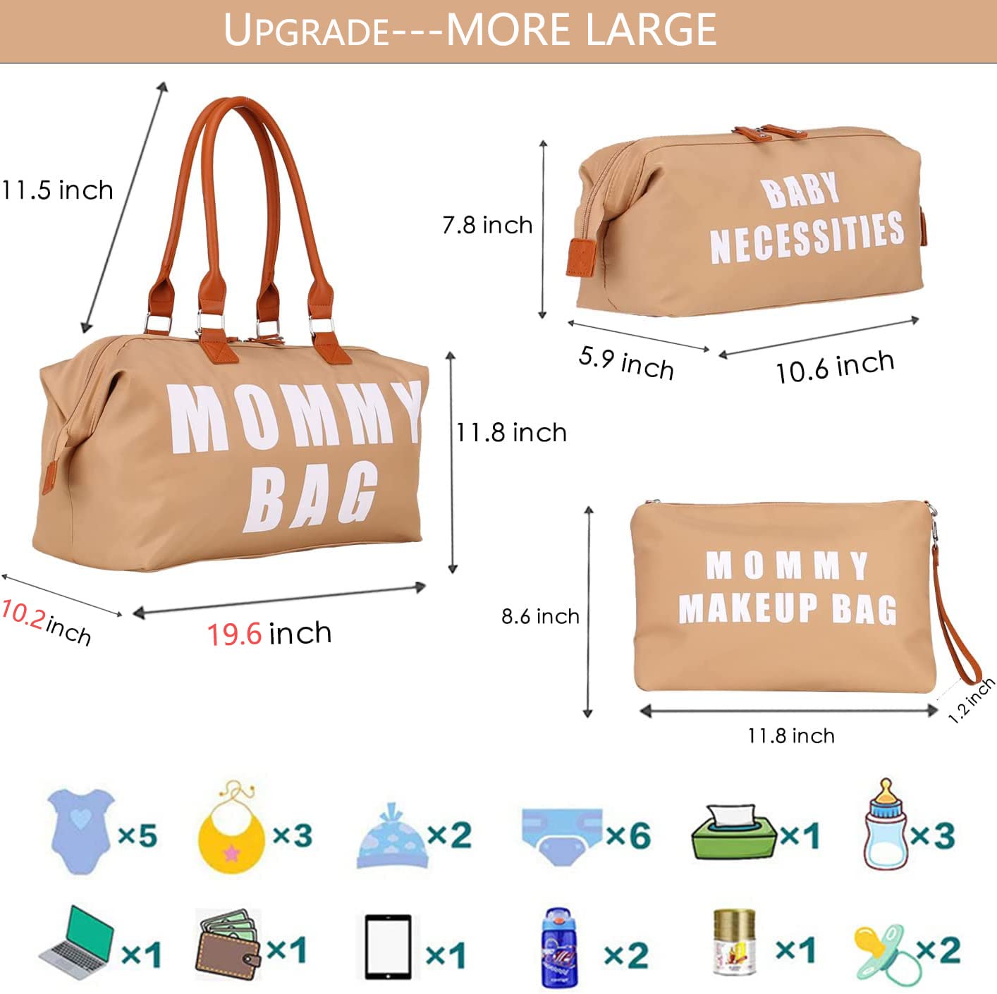 Upgraded Large Capacity Maternity Tote Bag - Hospital & Delivery Diaper Bag with Travel Organizers - Perfect for Labor, Baby Essentials & On-the-Go Moms