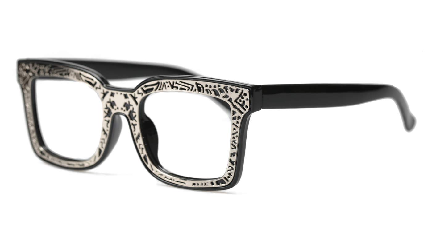 SOOLALA Women's Fashion Square Reading Glasses - Trendy Patterned Frame Readers (1.0-3.5 Strength) for Reading, Computer Use & Close Work
