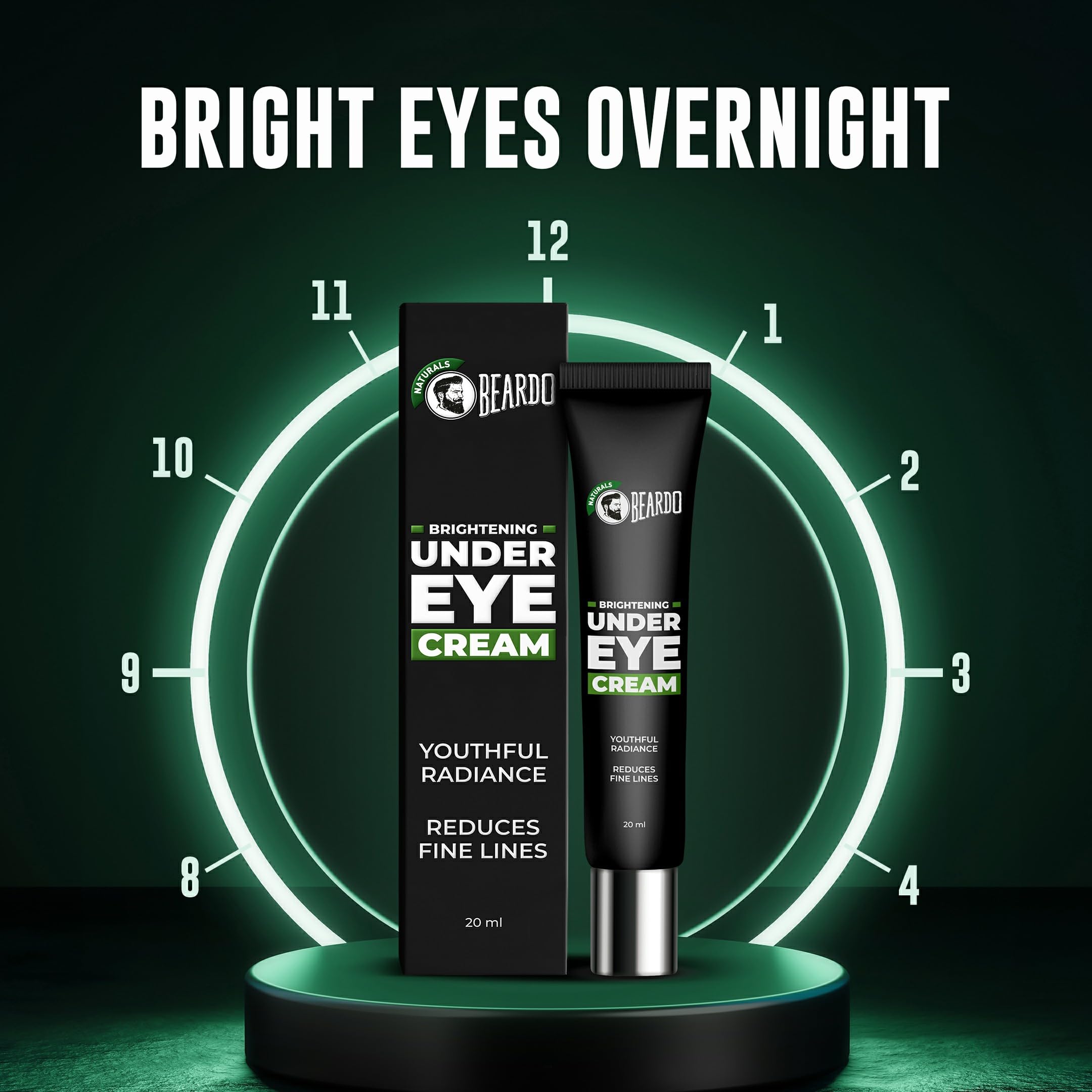 Beardo Brightening Under Eye Cream for Men - Dark Circle Remover, Wrinkle & Fine Line Reducer with Cooling Eye Mask | 20ml | Hydrating Eye Treatment for Puffiness & Fatigue | Perfect for Morning Routine & Travel Skincare