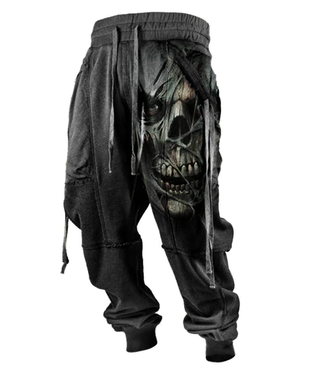 **Men's Vintage Slim Fit Gym Jogger Pants - Skull Print Workout Training Sweatpants with Pockets | Casual & Athletic Wear for Gym, Running, and Lounge**