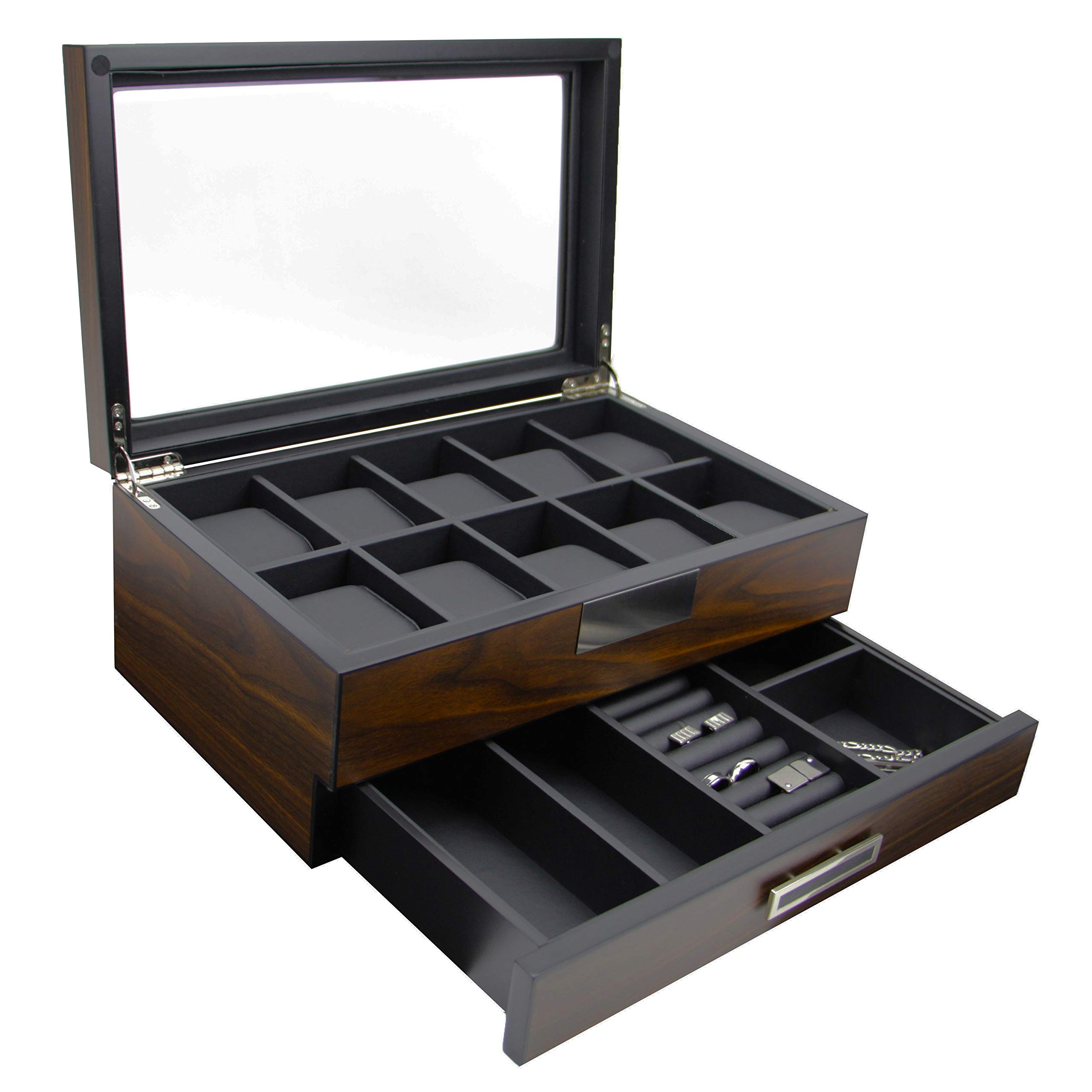 Premium Wooden Watch Box Organizer - Luxury Valet Storage for Watches, Sunglasses & Jewelry (Brown) - Perfect for Home, Office & Travel Accessory Organization