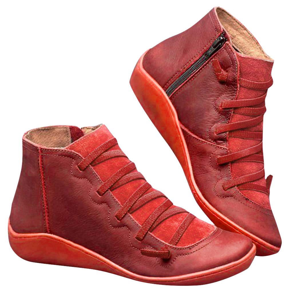 Quealent Women's Ankle Boots with Arch Support - Side Zipper Platform Booties, Casual Flat Heel Shoes for Everyday Wear | Perfect for Office, Walking & Fall/Winter Fashion