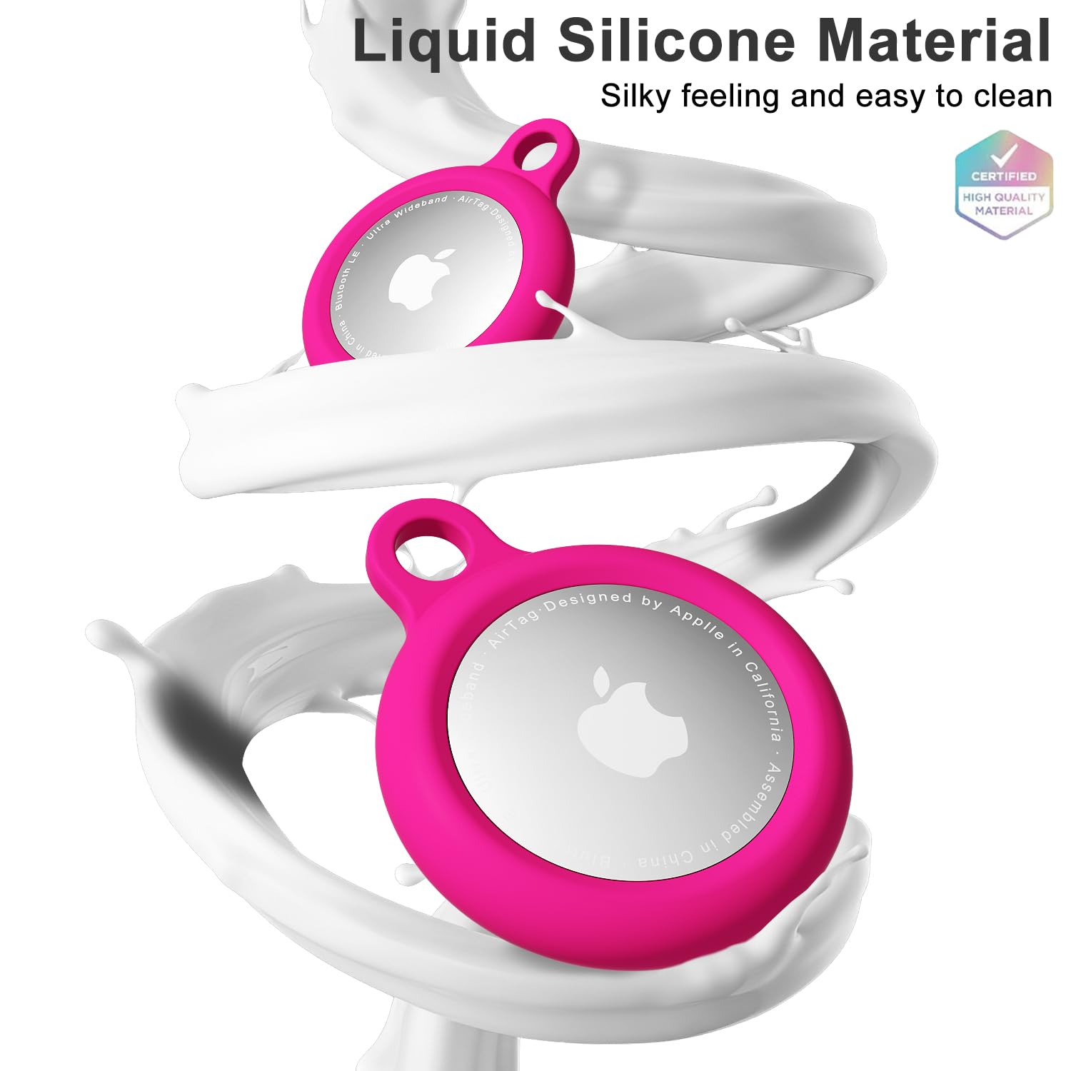 Cute Silicone Airtag Keychain Holder - Waterproof Apple AirTag Case with Key Ring, Compatible with Kids, Luggage, Dog Collar & Car Accessories (Hot Pink) - Perfect for Travel, Pet Tracking & Personal Item Security