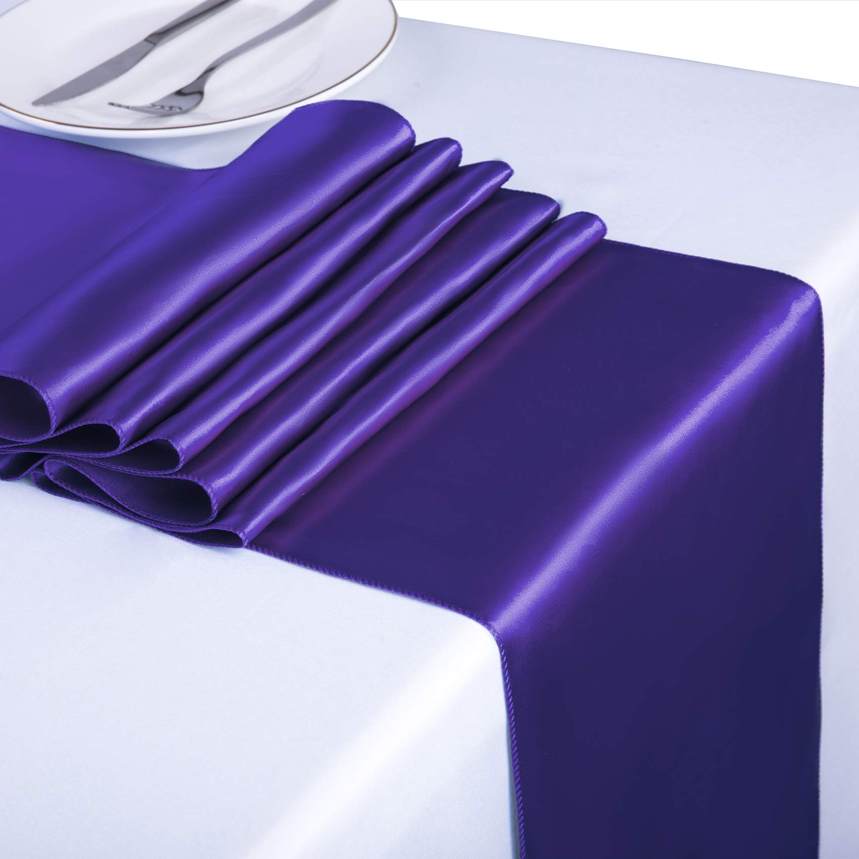 12 Pack Purple Satin Table Runners 12