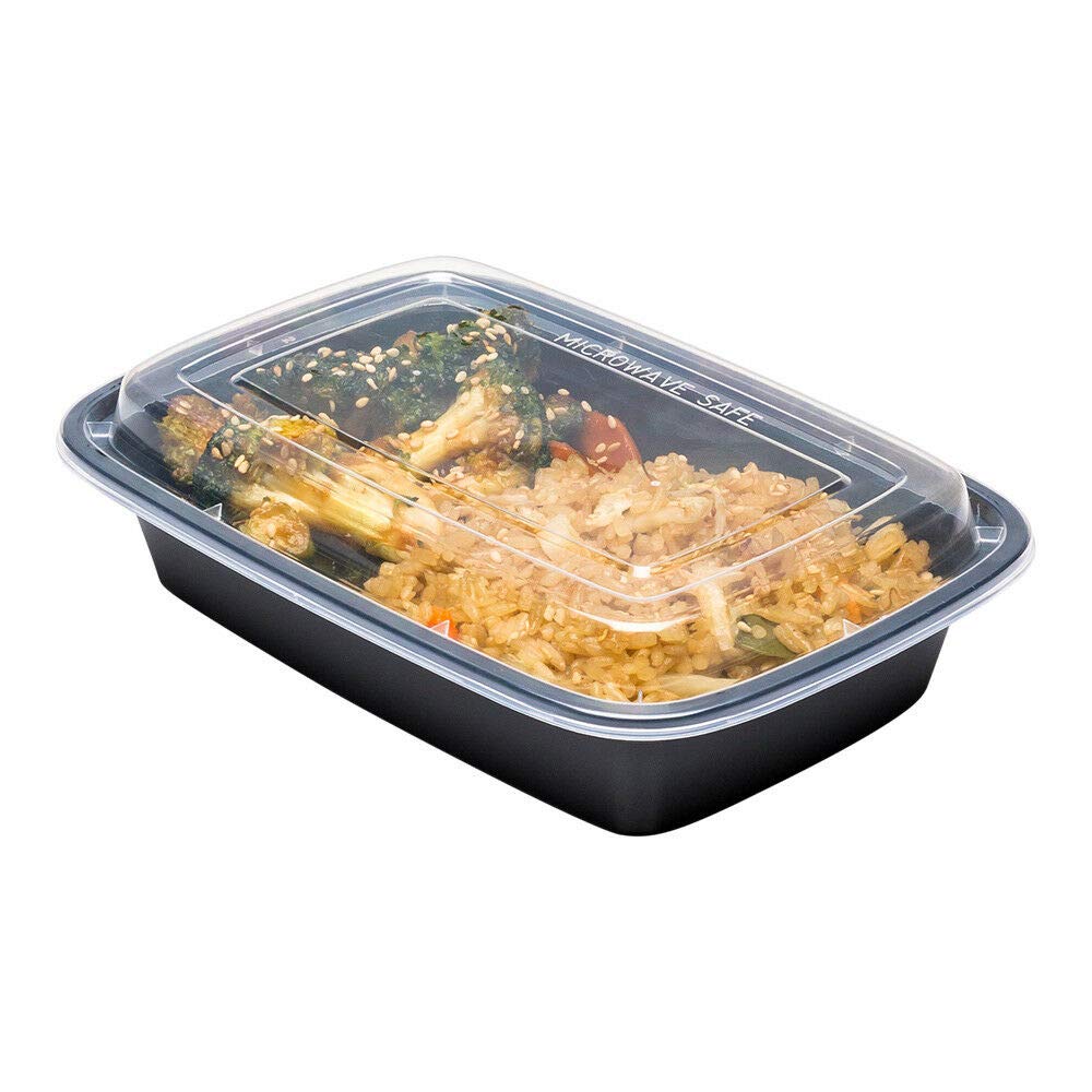 38oz Disposable Black Meal Prep Containers with Clear Dome Lids - 30 Pack Leakproof Plastic Bento Boxes for Salad, Fruits & Food Storage - Reusable Rectangular Takeout Containers for Office Lunch, Picnics & Meal Prepping