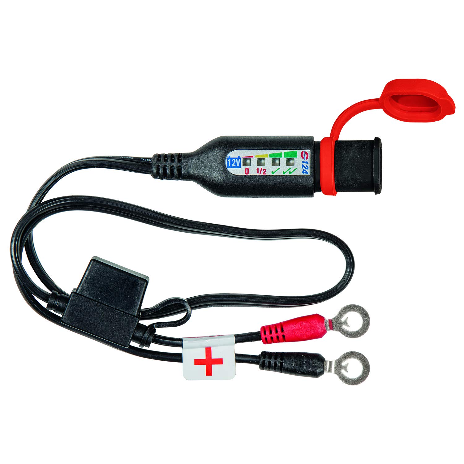 Optimate O-124JAR 12V Lead-Acid Battery Charger with Built-in Monitor - Permanent Power Sport Battery Lead with Charge Status Display for Motorcycles, ATVs, Boats & Powersports Vehicles - Ideal for Winter Storage & Maintenance Charging